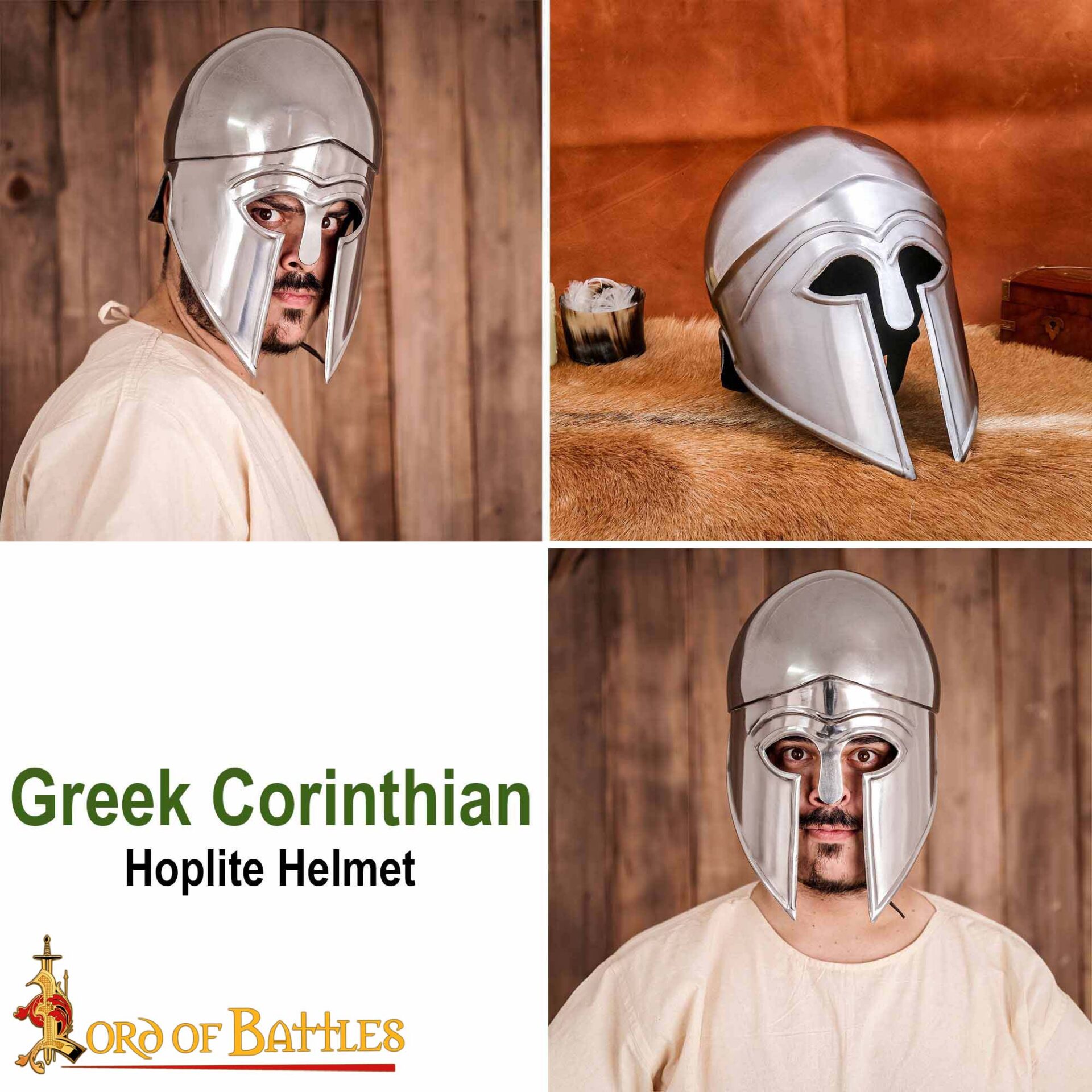 Medieval Helmets-2205P20 7 Greek hoplite Corinthian Steel Helmet with Leather Liner