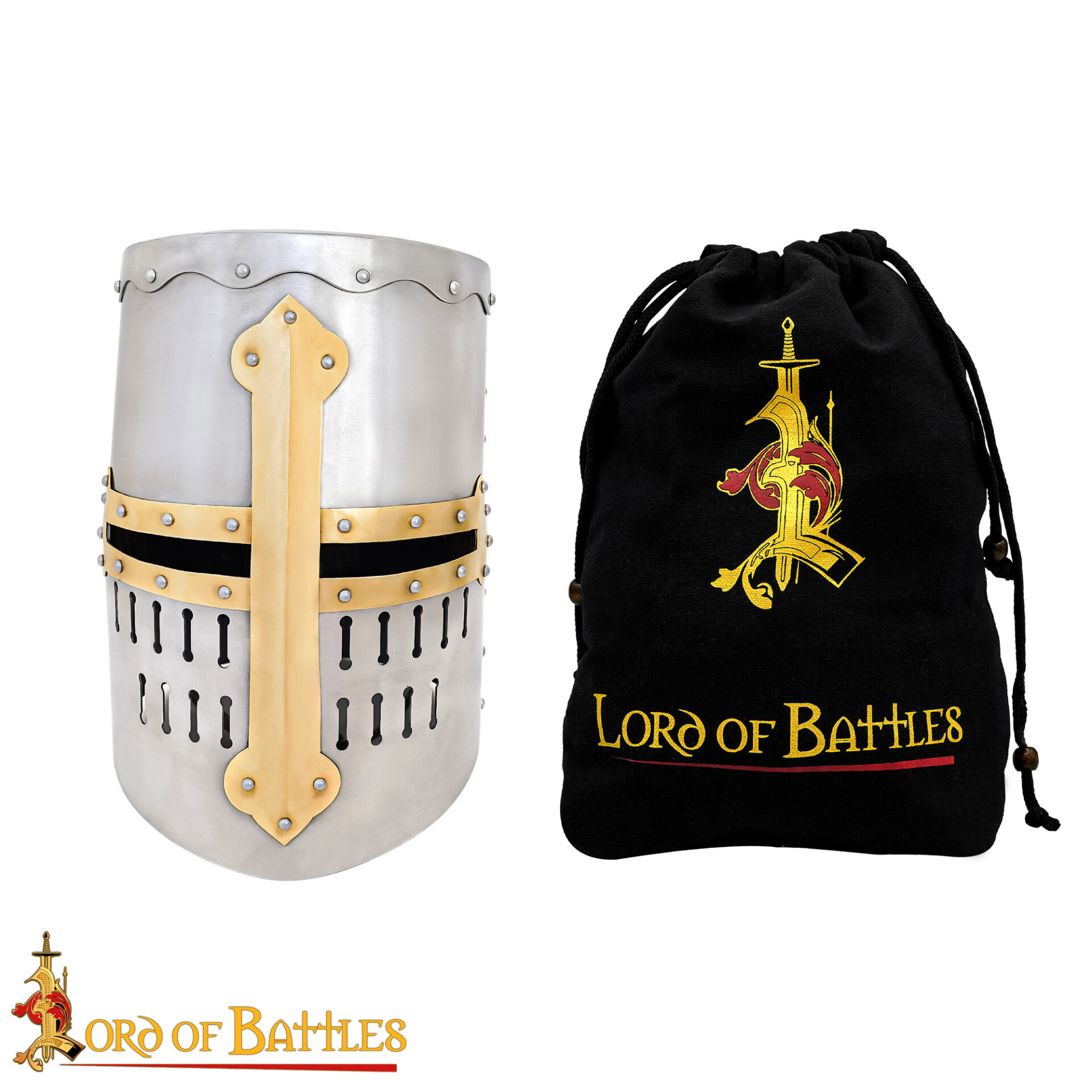 Medieval Helmets-2223P 3 13th Century Great Helm / Pot Helm 16 gauge