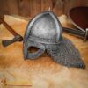 Viking Gjermundbu Antique Steel Helmet with Genuine Leather Liner and Riveted Camail 16 gauge
