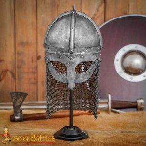 Viking Gjermundbu Antique Steel Helmet with Genuine Leather Liner and Riveted Camail 16 gauge