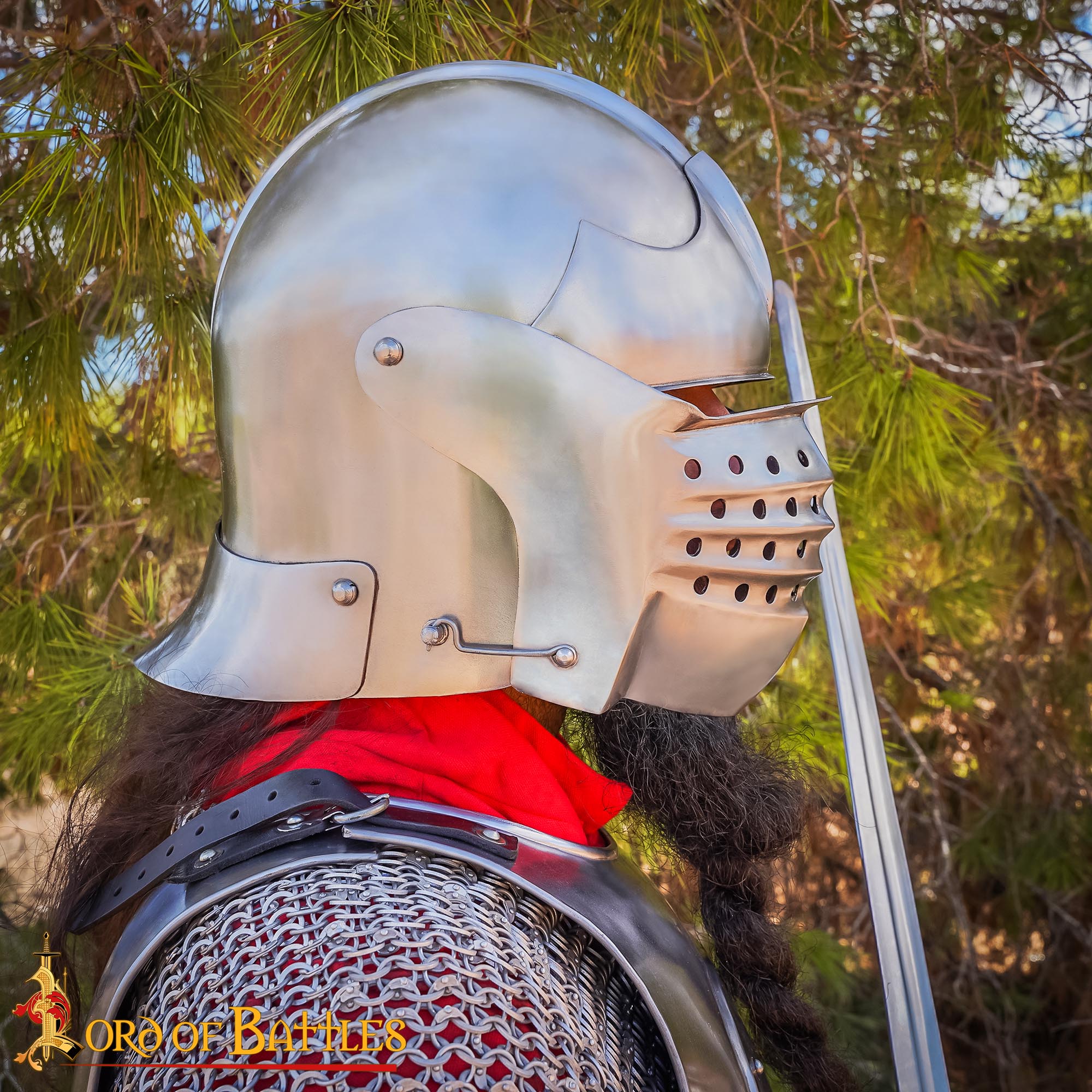 Medieval Helmets-2282P 5 Medieval Italian Bellows Face Sallet Helmet