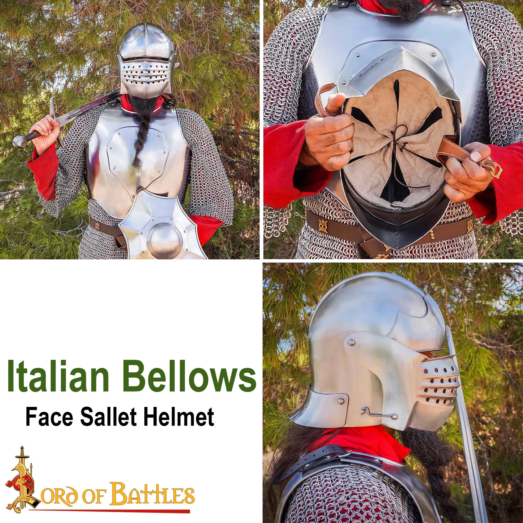 Medieval Helmets-2282P 7 Medieval Italian Bellows Face Sallet Helmet
