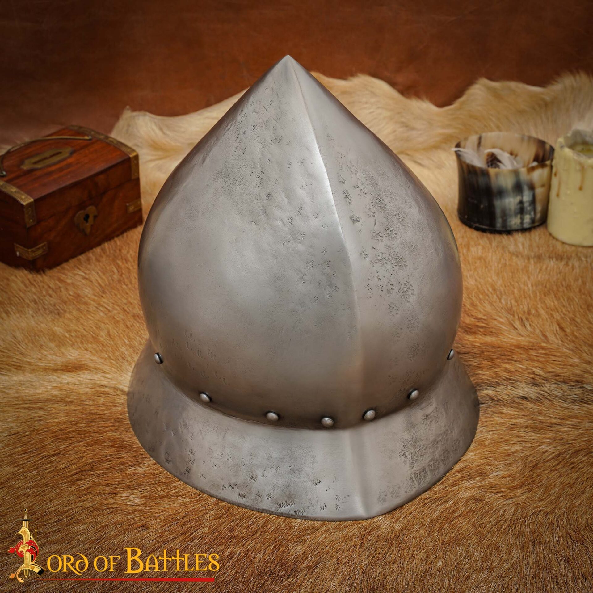 Medieval Helmets-25795AL16 5 Late Medieval Kettle Hat Helmet in Antique Finish 16 gauge