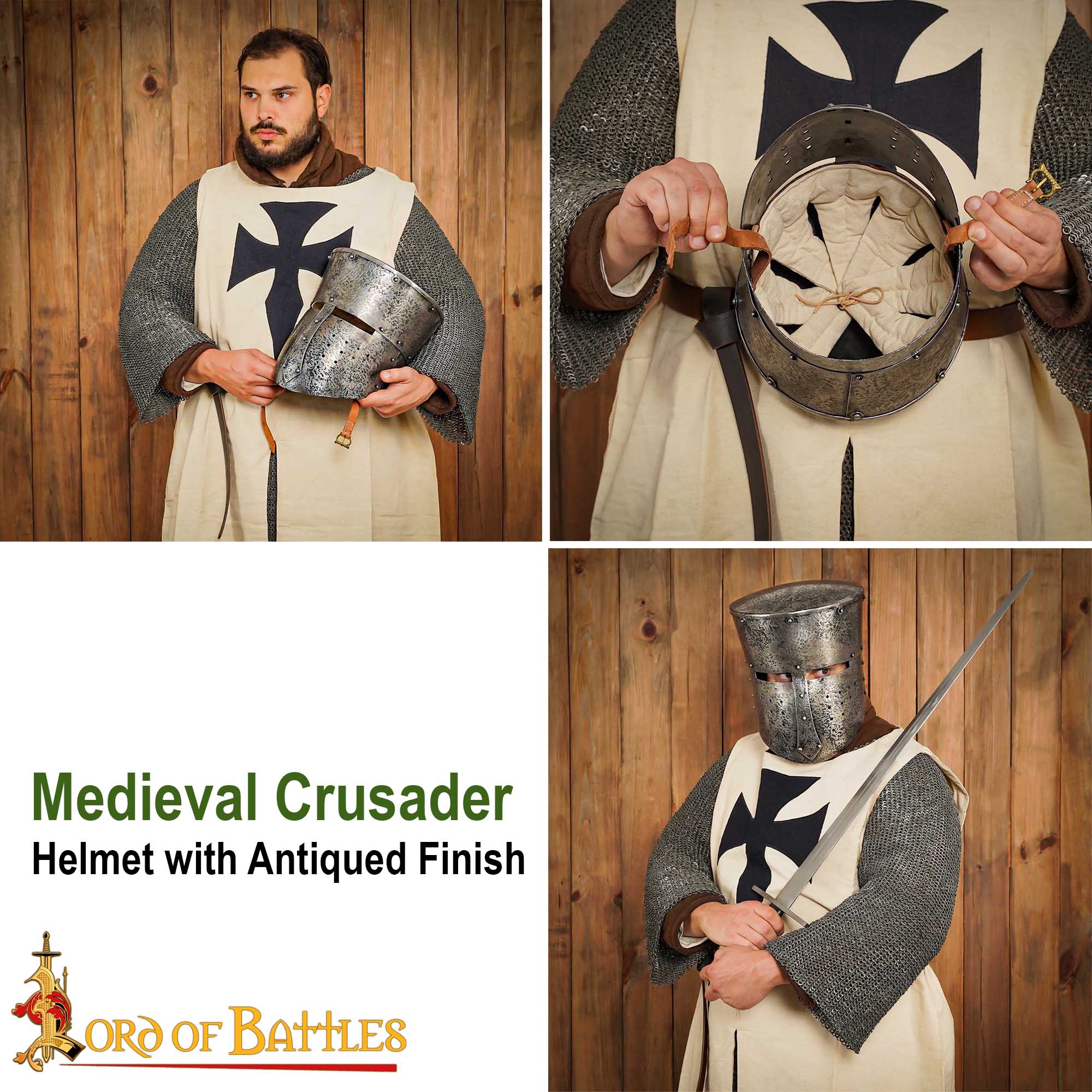 Medieval Helmets-25933 7 Medieval Crusader Antique Helmet with Padded Liner 16 gauge