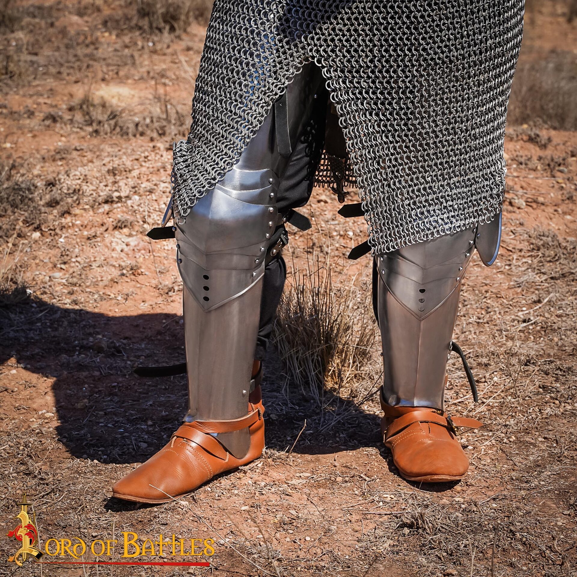 Gothic Knight Leg Armor with Poleyns – 16 Gauge Polished Steel leg armor