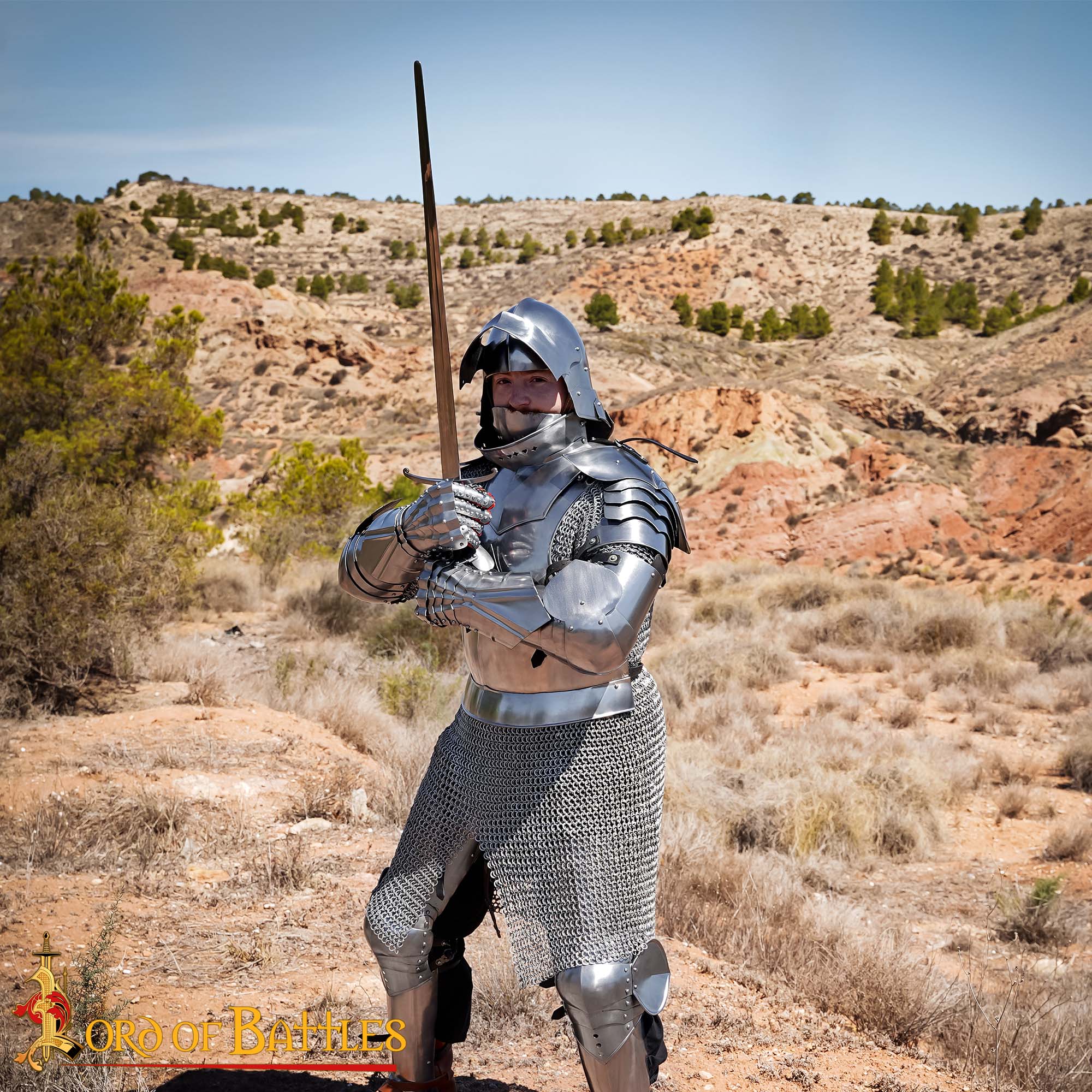 Gothic Knight Leg Armor with Poleyns – 16 Gauge Polished Steel leg armor