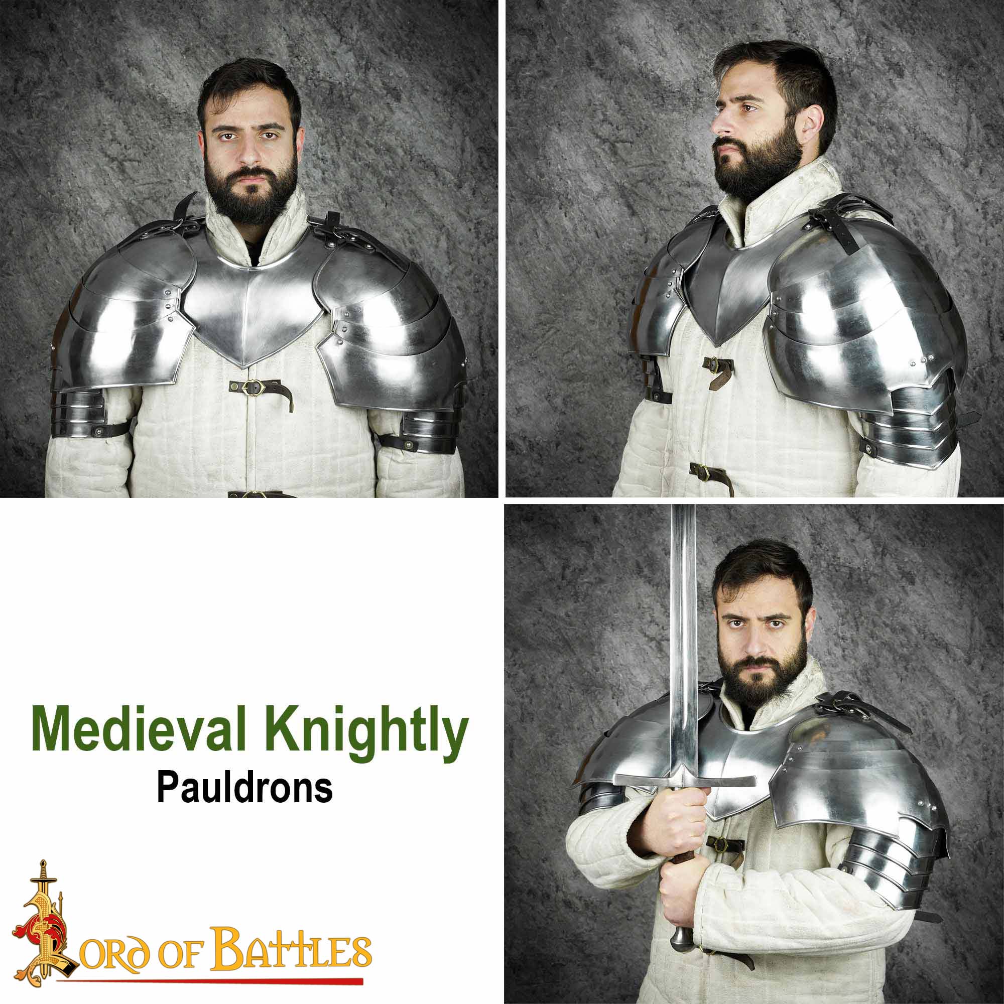 Medieval Pauldrons-9210P 6 Medieval large Knightly Pauldrons 18 gauge – Discontinued