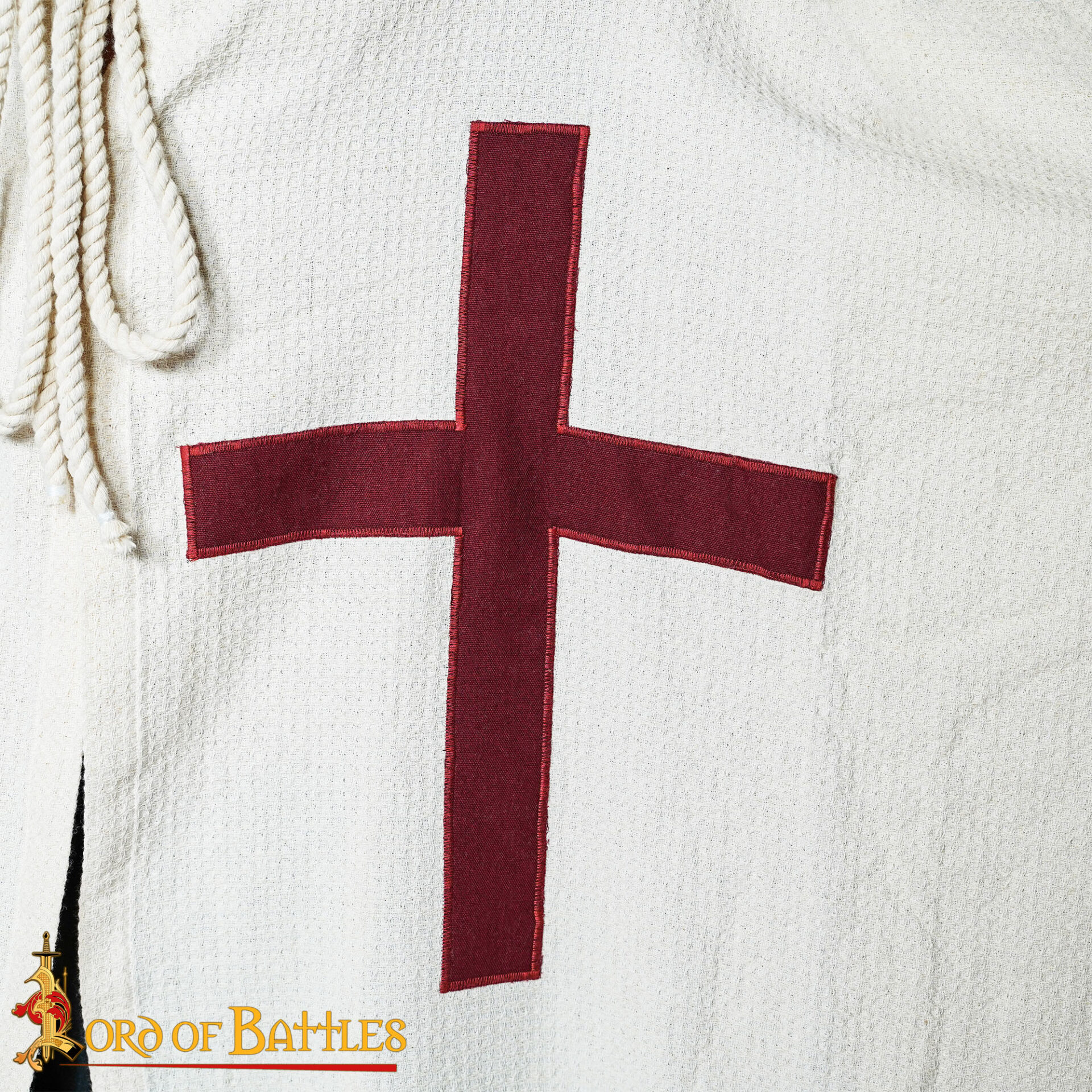 13th Century Teutonic Crusader Hooded Cape - Cotton Cloak with Cross Teutonic Crusader Hooded Cape