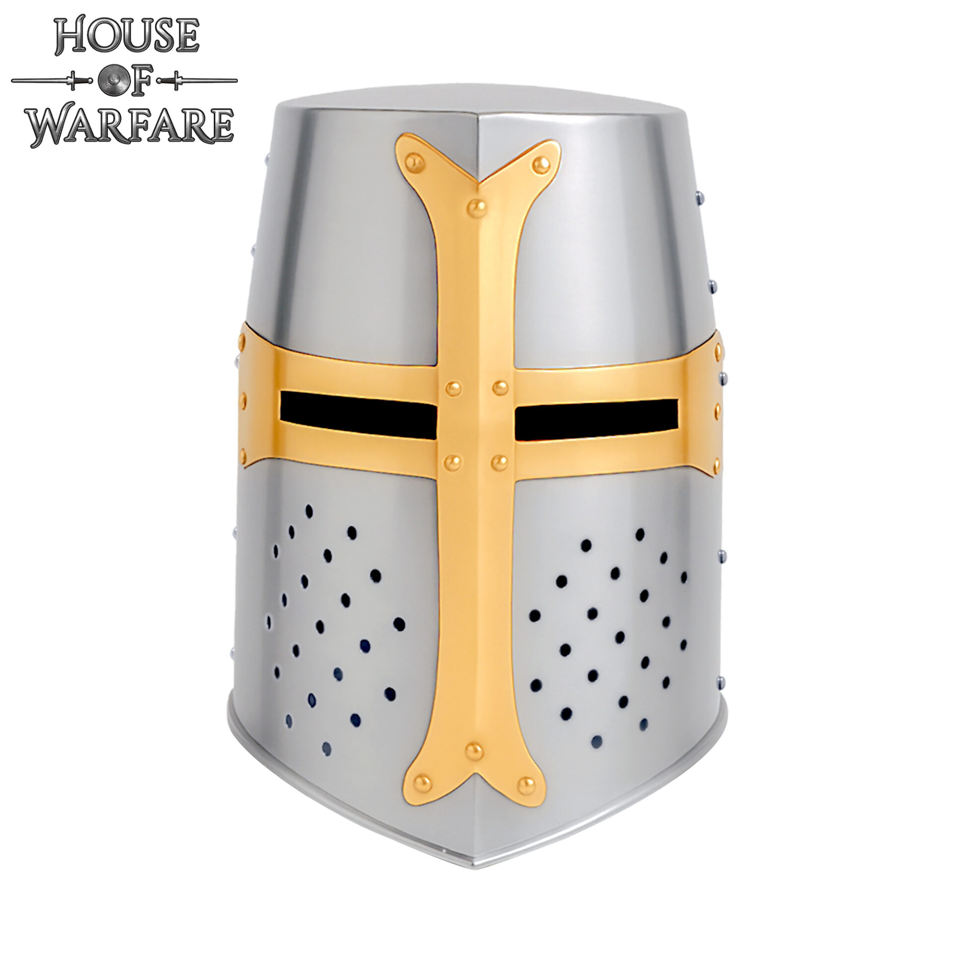 13th Century Crusader Great Helm – Templar Steel Knight Helmet with Brass Cross-701583 3 Crusader Great Helmet