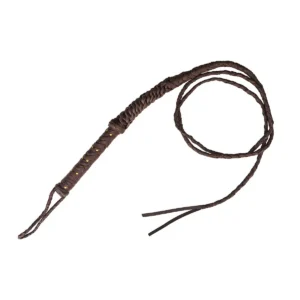 Rustic Medieval Leather Bull Whip, Hand-Braided Craftsmanship with Brass Rivets