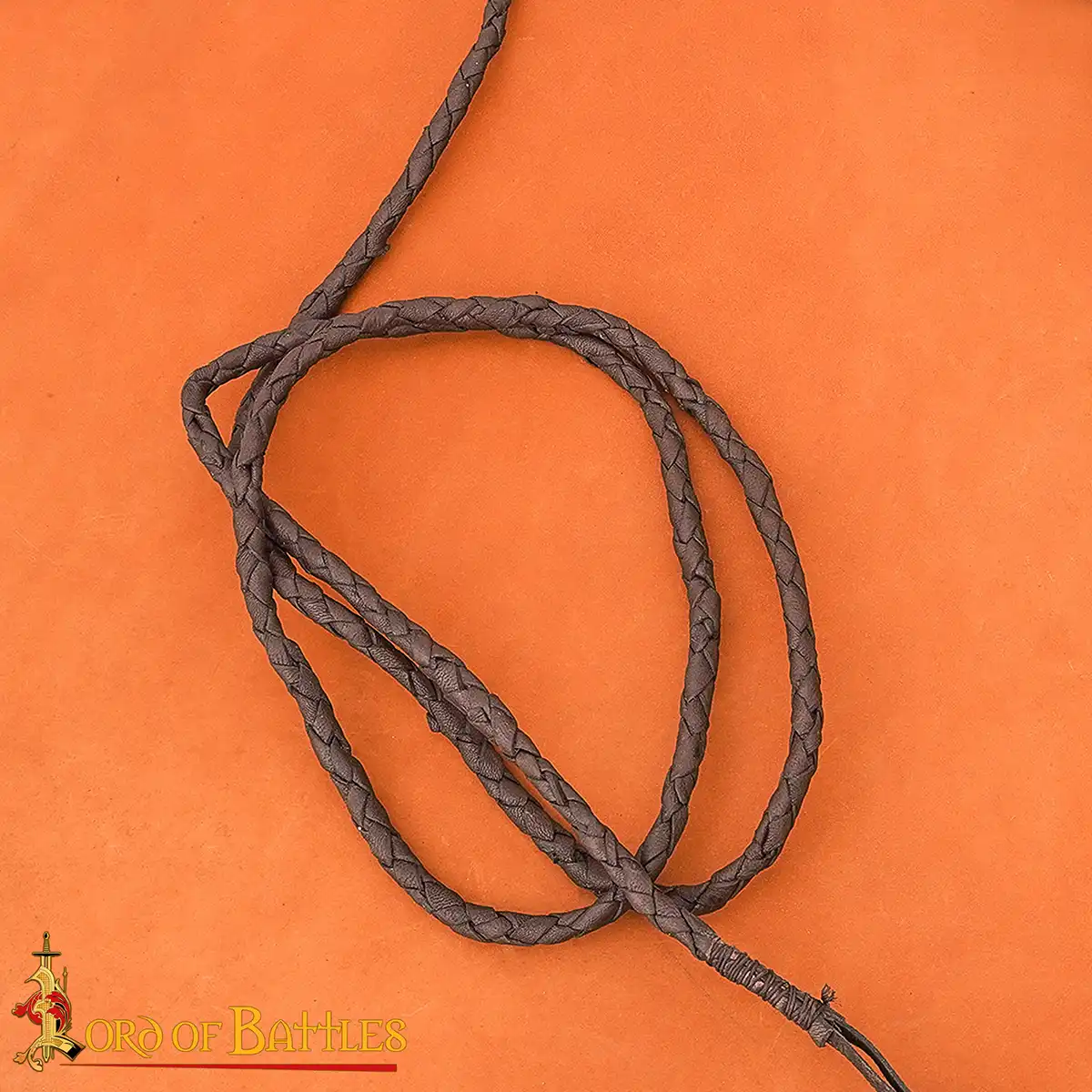 Rustic Medieval Leather Bull Whip, Hand-Braided Craftsmanship with Brass Rivets Rustic Medieval Leather Bull Whip, Hand-Braided Craftsmanship with Brass Rivets - Image 4