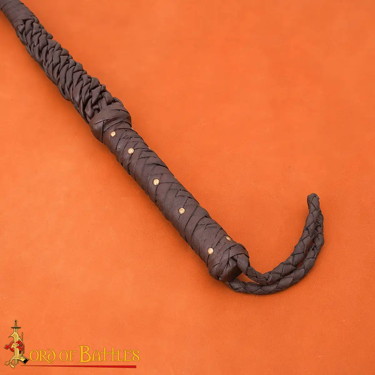 Rustic Medieval Leather Bull Whip, Hand-Braided Craftsmanship with Brass Rivets Rustic Medieval Leather Bull Whip, Hand-Braided Craftsmanship with Brass Rivets - Image 5