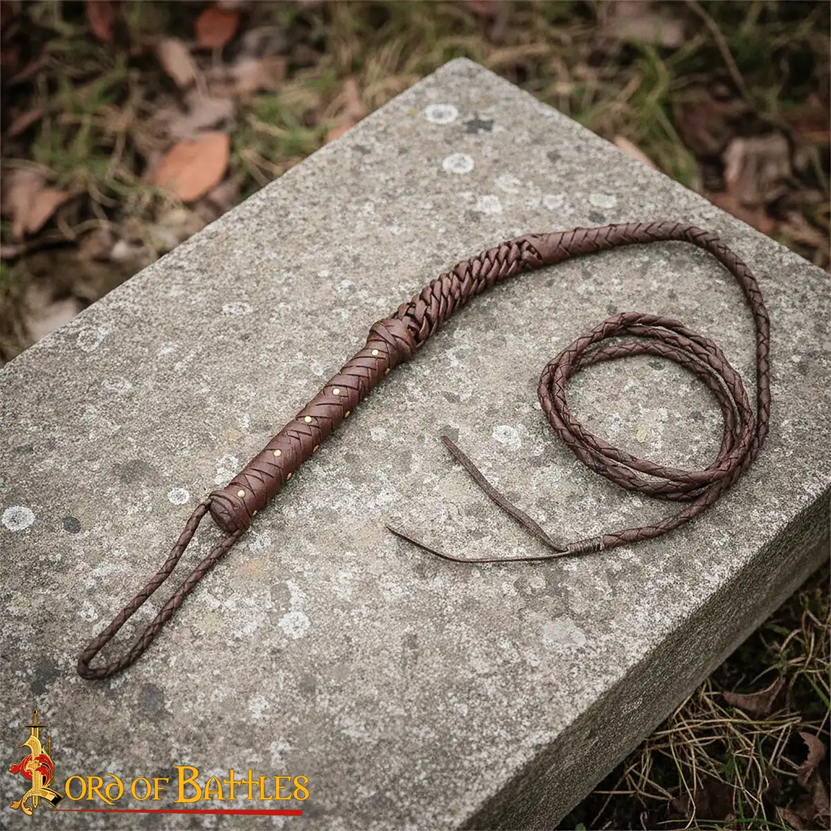 Rustic Medieval Leather Bull Whip, Hand-Braided Craftsmanship with Brass Rivets Rustic Medieval Leather Bull Whip, Hand-Braided Craftsmanship with Brass Rivets - Image 7