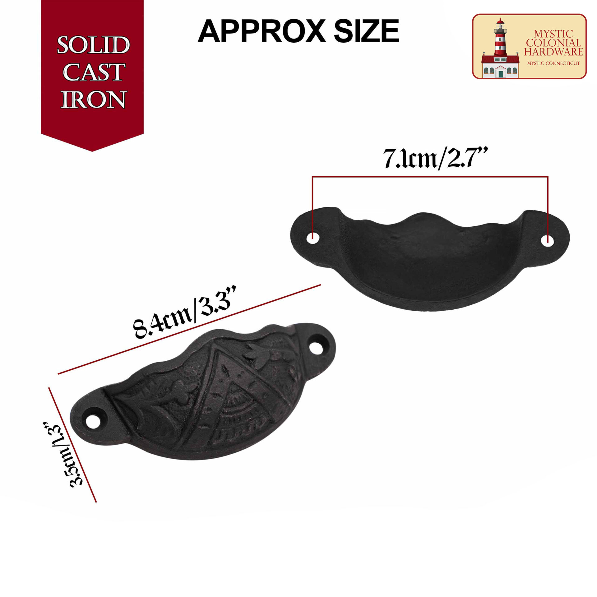 Colonial Era Cast Iron Drawer Pulls-500102OB-4SET 2 Rustic Cast Iron Drawer Pull Cabinet Cup Pull: Ideal for Victorian, Colonial, Retro, Steampunk, Gothic, Baroque, and Medieval Settings, (8.4×3.5) cm