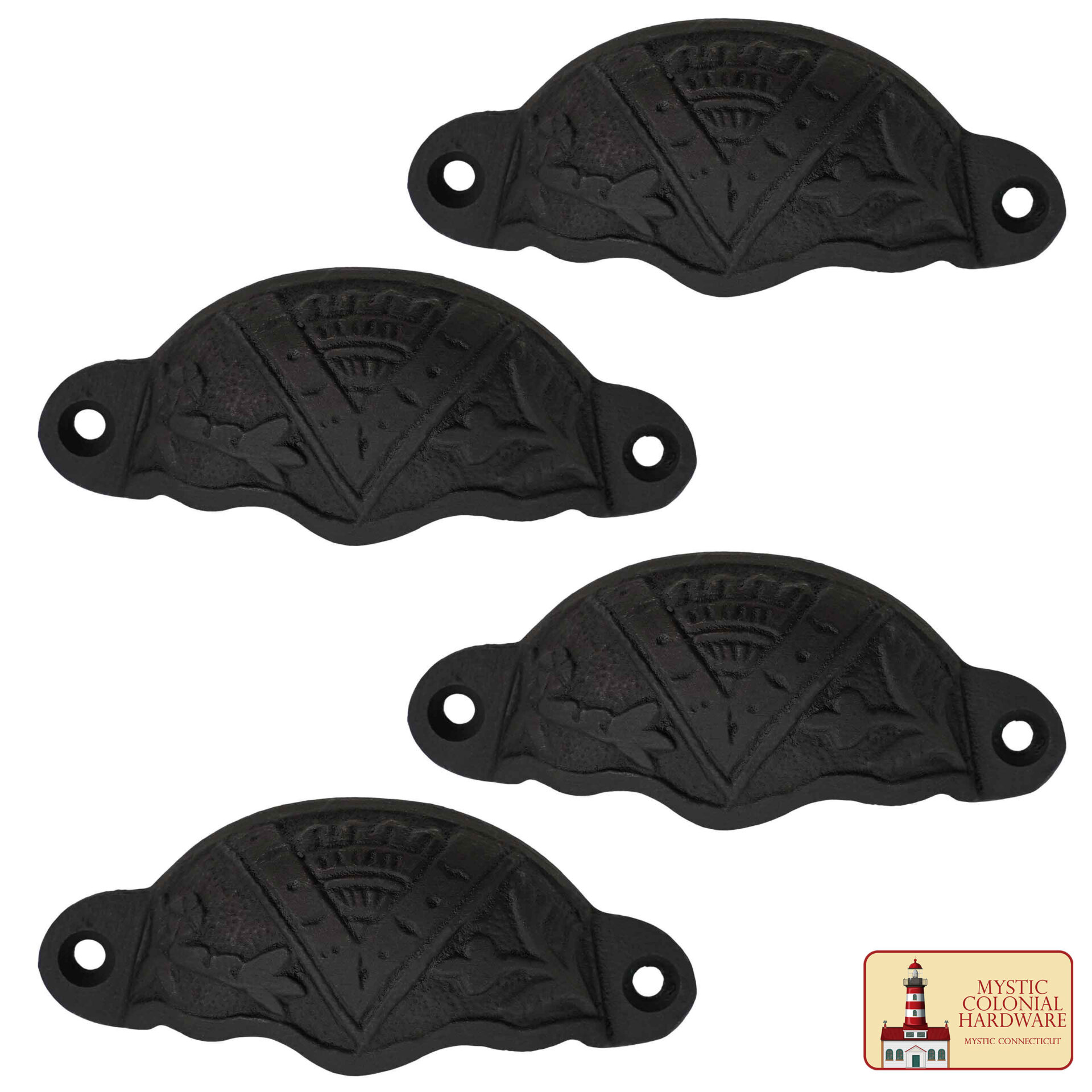 Colonial Era Cast Iron Drawer Pulls-500102OB-4SET 3 Rustic Cast Iron Drawer Pull Cabinet Cup Pull: Ideal for Victorian, Colonial, Retro, Steampunk, Gothic, Baroque, and Medieval Settings, (8.4×3.5) cm