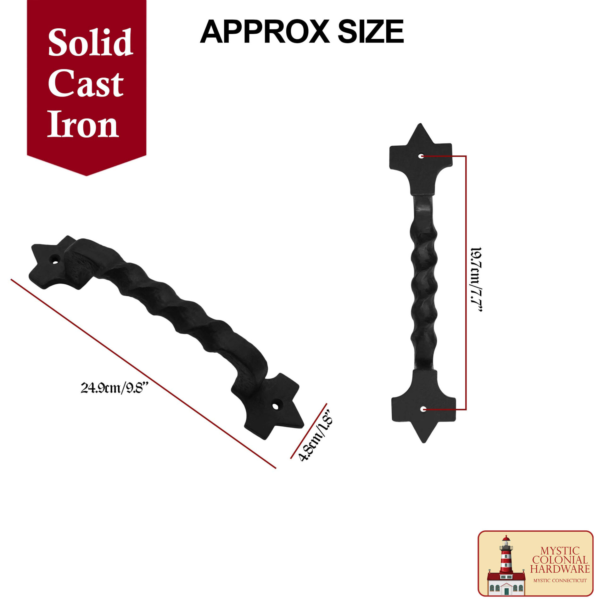 Colonial Era Cast Iron Handle-500249OB 2 Black Cast Iron Pull Handles 10 inch – Cabinet Door Handles, Gate Handle Pull, Barn Door Hardware, Grab Handles