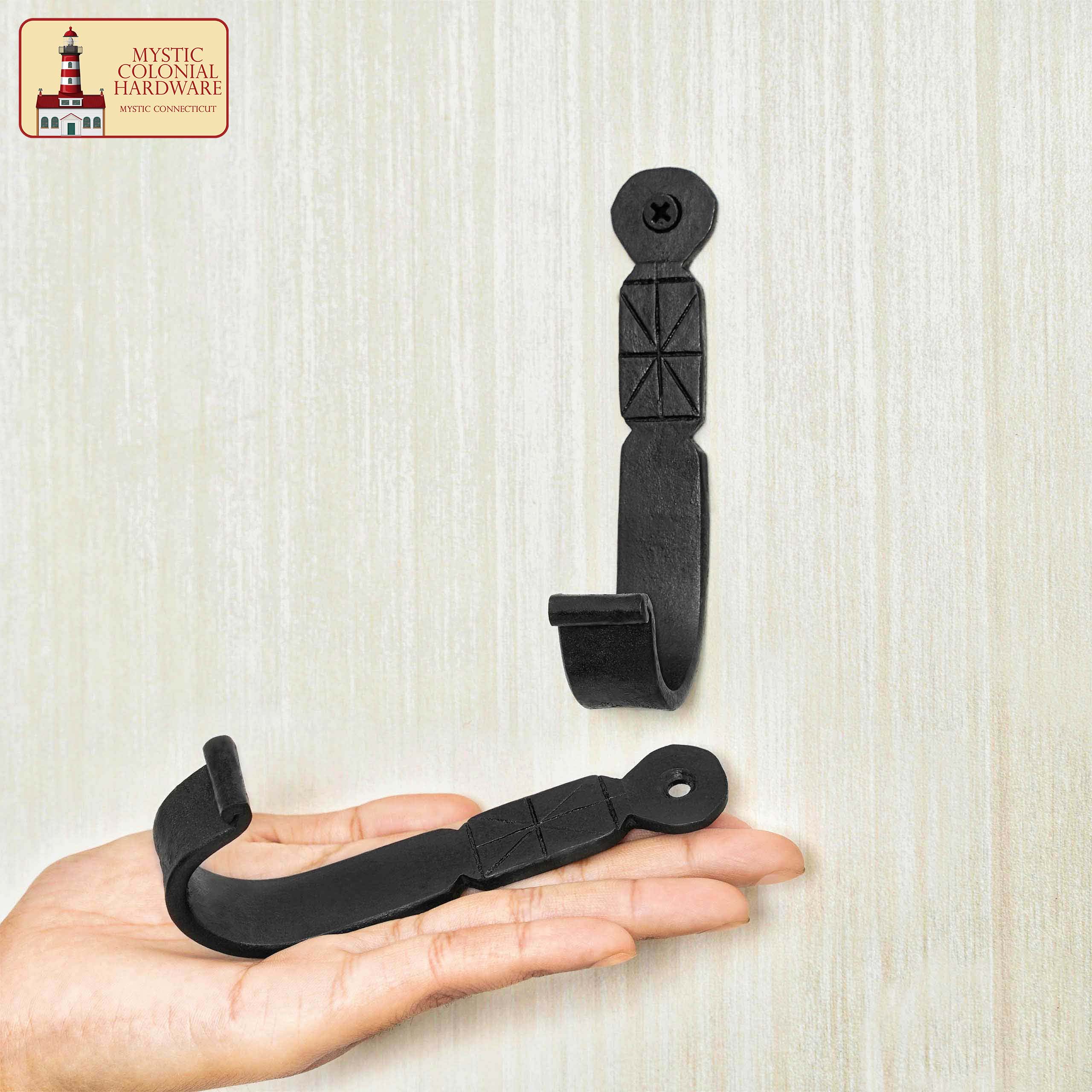 Colonial Era Cast Iron Wall Hook-500144OB 1 Rustic Forged Iron Wall Hooks, Heavy Duty Retro Utility Hooks for Hanging Coat, Bag, Towel, Robe, Hat and More, Finish : Oil Blackened