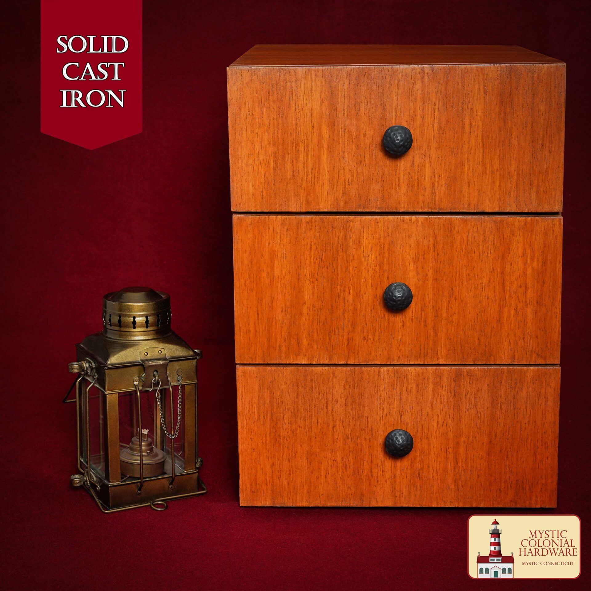 Colonial Era Solid Cast Iron Cabinet Knobs-500113OB-4SET 1 Hand Forged Iron Square Knob – 1 1/4 Inch Diameter