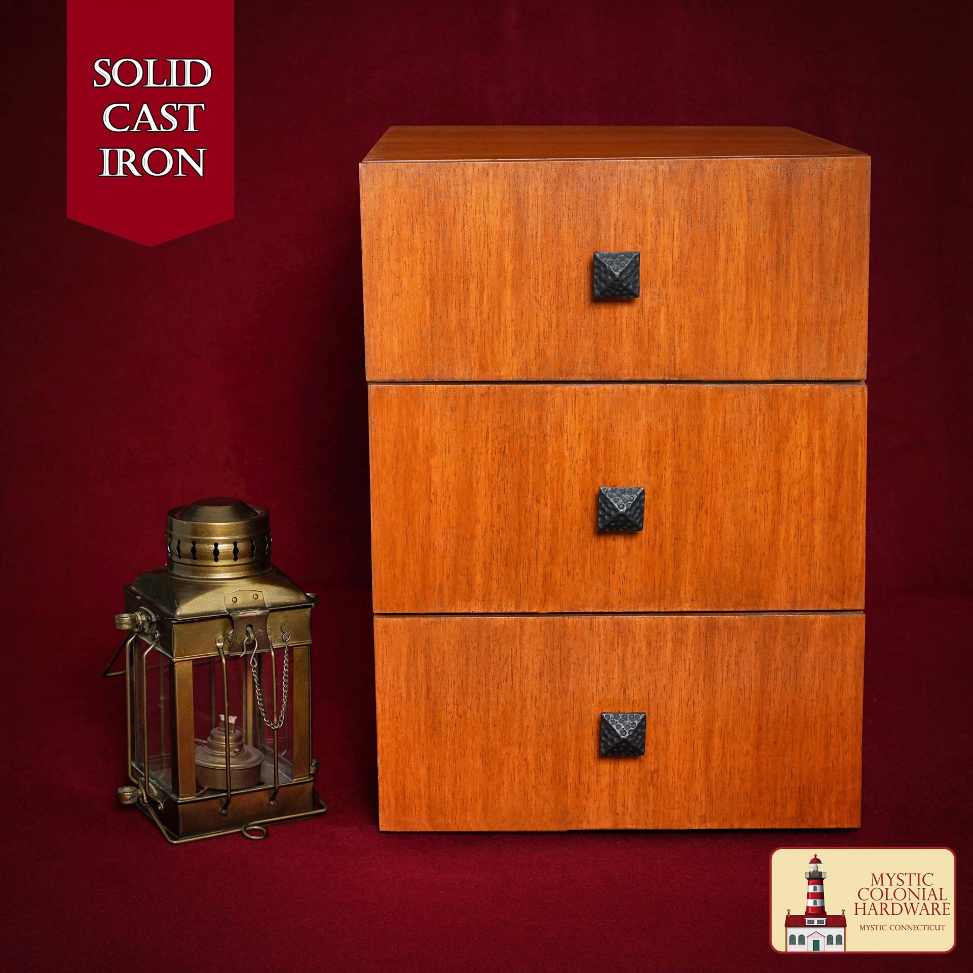 Colonial Era Solid Cast Iron Cabinet Knobs-500114OB-4SET 1 Hand Forged Iron Square Knob – 1 1/4 Inch Diameter