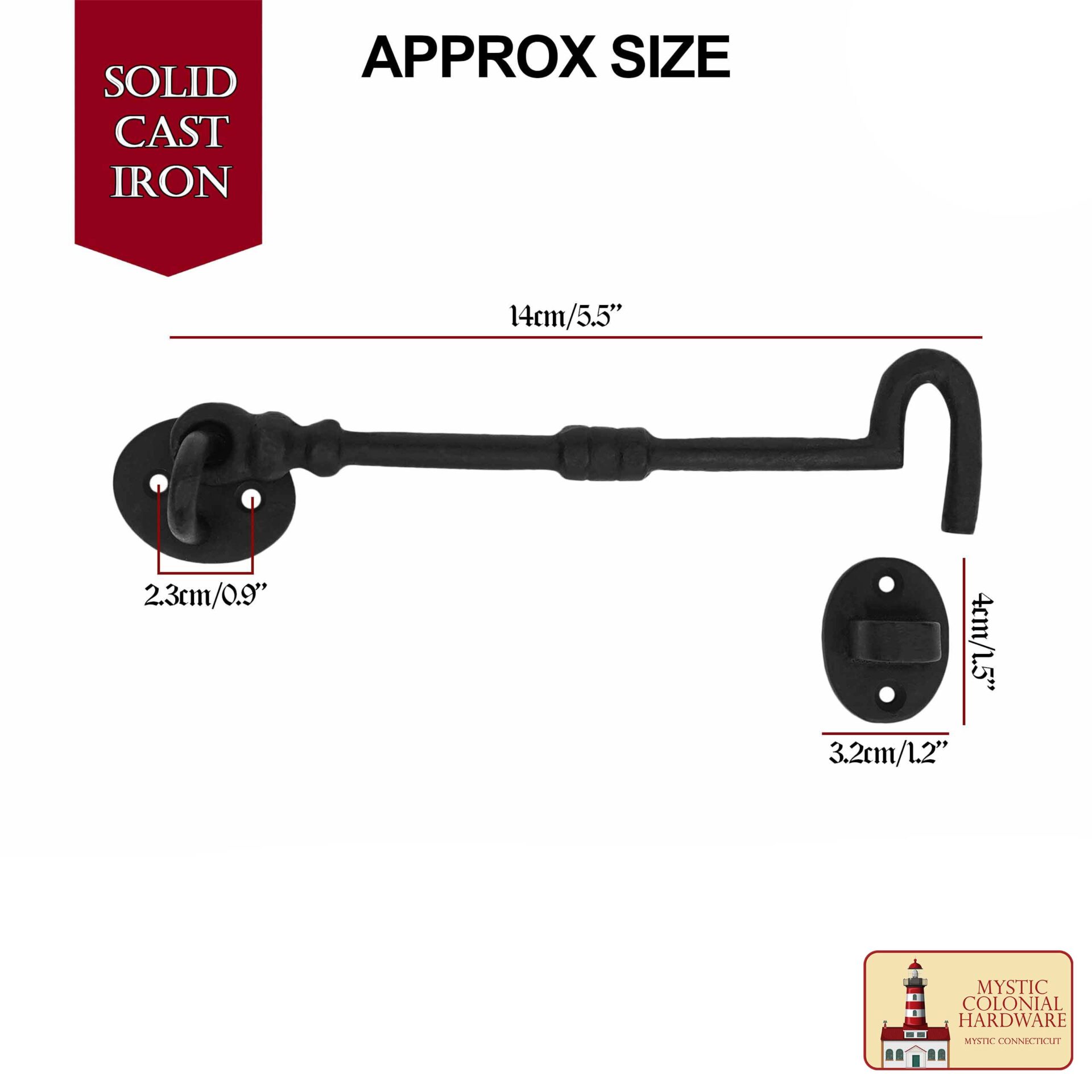 Colonial Era Solid Cast Iron Hook and Latch-500247OB5-2SET 2 Rustic Cast Iron Hooks