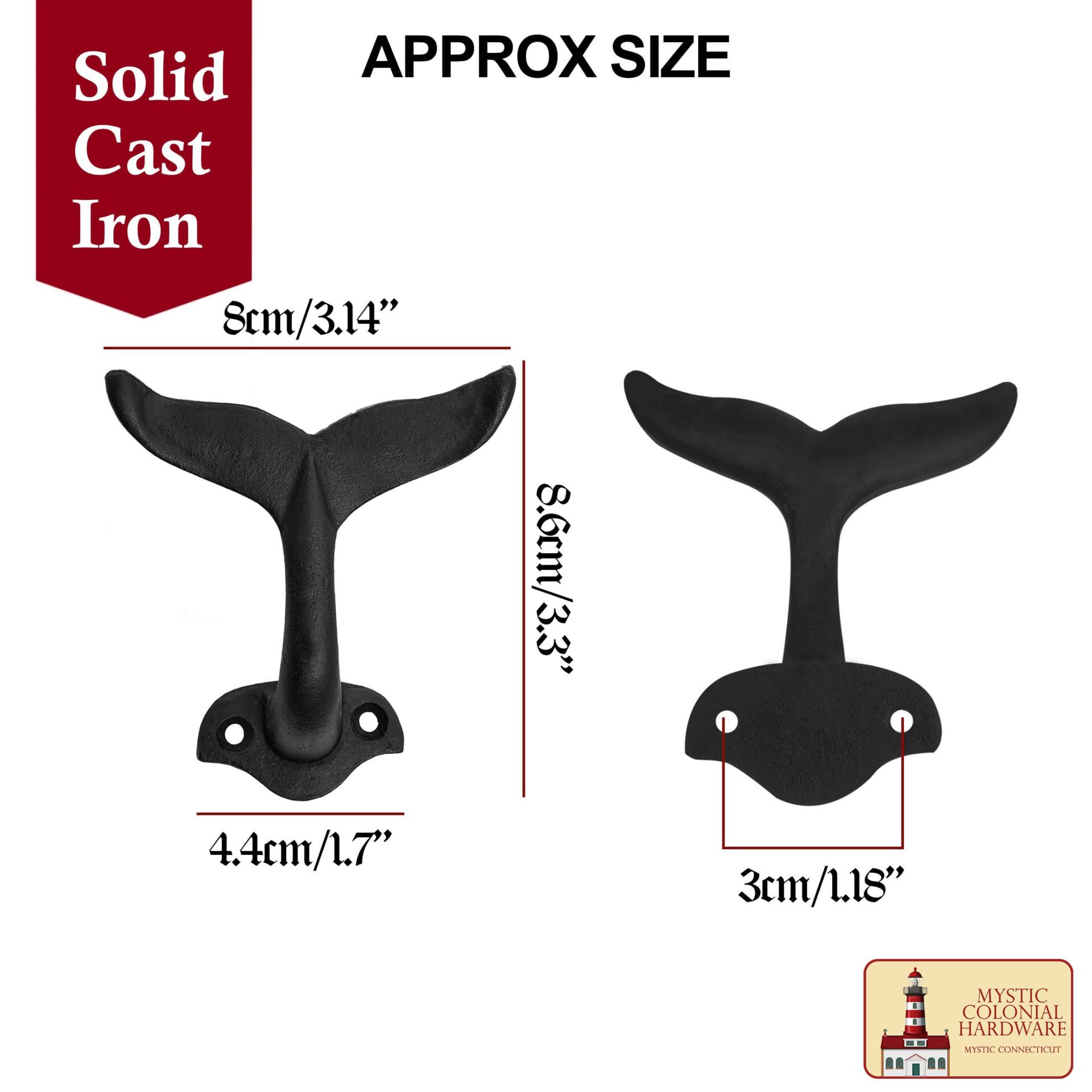 Colonial Era Solid Cast Iron Wall Hooks-500196OB-2SET 2 Rustic Cast Iron Wall Hooks