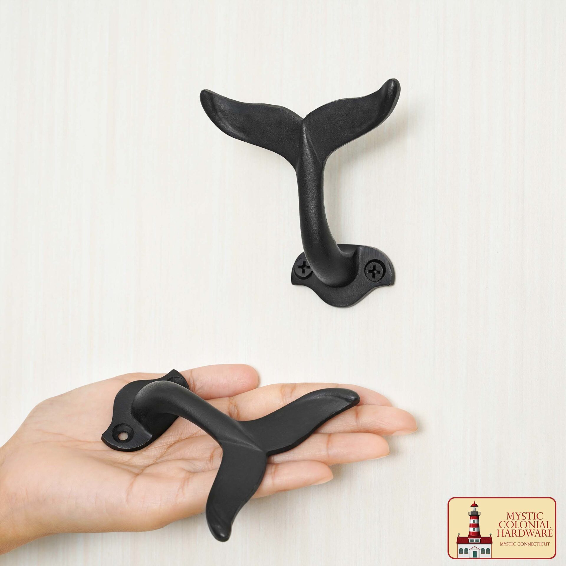 Colonial Era Solid Cast Iron Wall Hooks-500196OB-2SET Rustic Cast Iron Wall Hooks