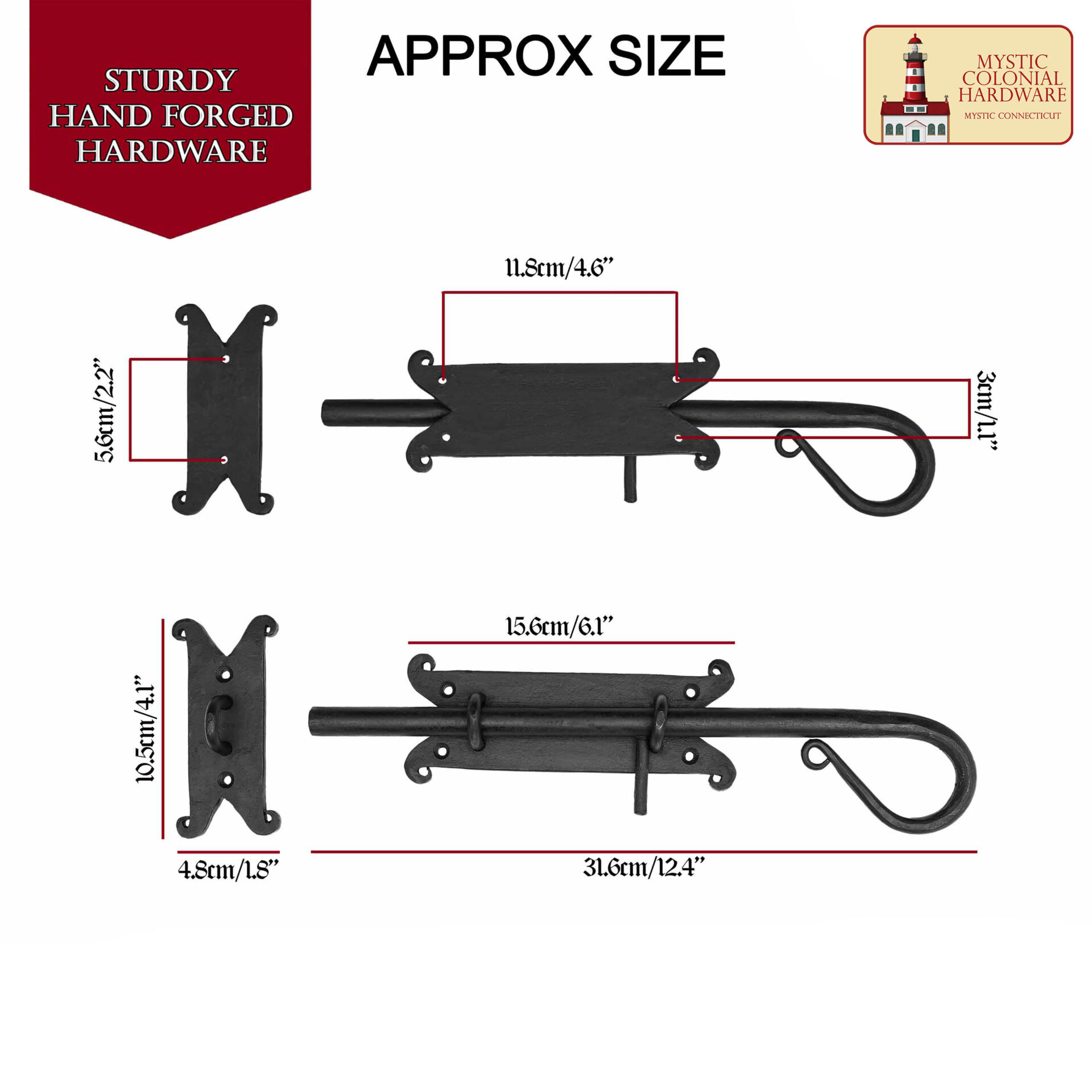 Black Cast Iron Sliding Bolt Latch – Heavy Duty Rustic Flush Surface Bolt for Gates, Barn Doors, Sheds & Cabinets – Primitive Black Iron Door Lock by Mystic Colonial Hardware Bolt