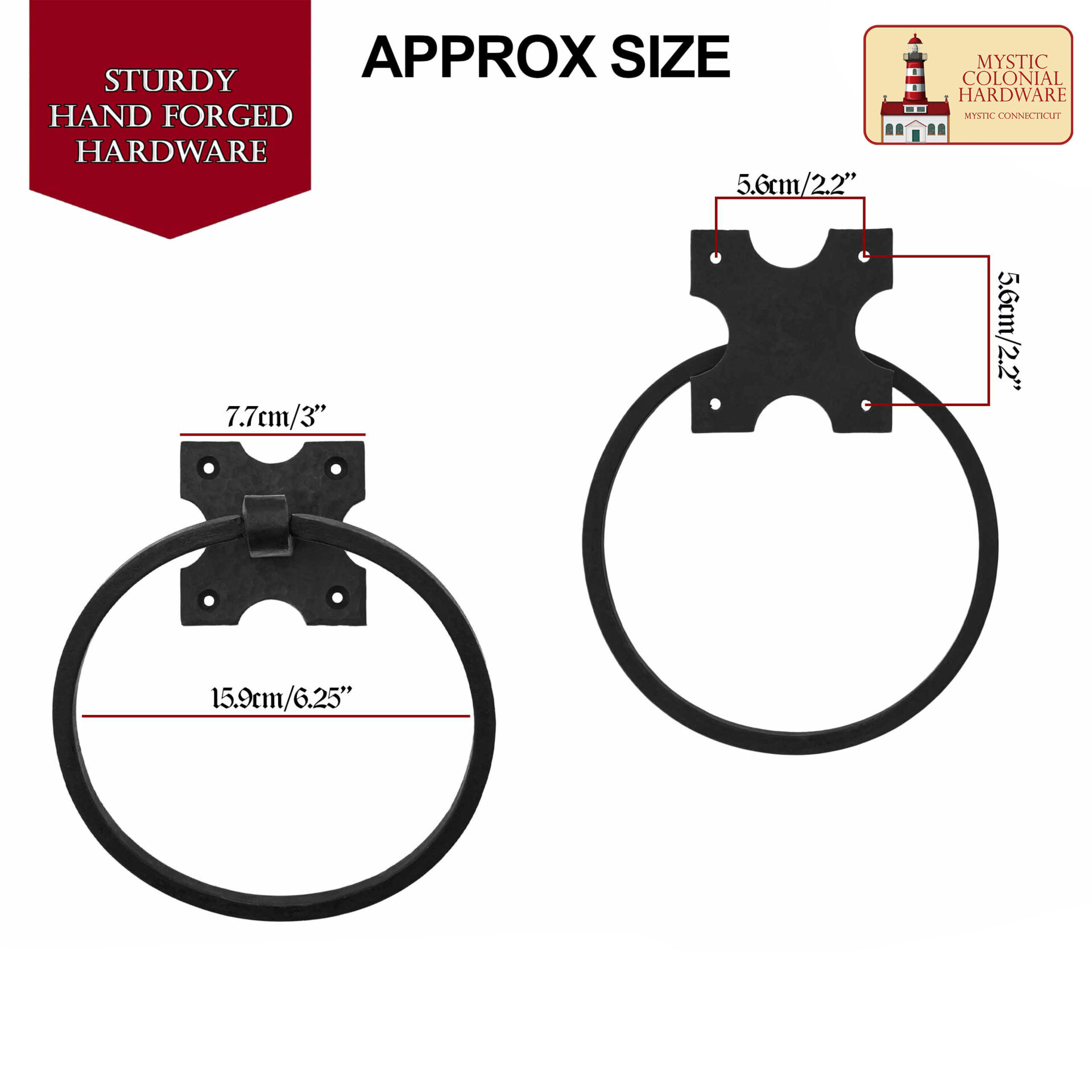 Rustic Hand Forged Wall Mounting Towel Ring: Ideal for Victorian, Colonial, Retro, Steampunk, Gothic, Baroque, and Medieval Bathroom / Kitchen Settings, 15.9 cm Towel Ring