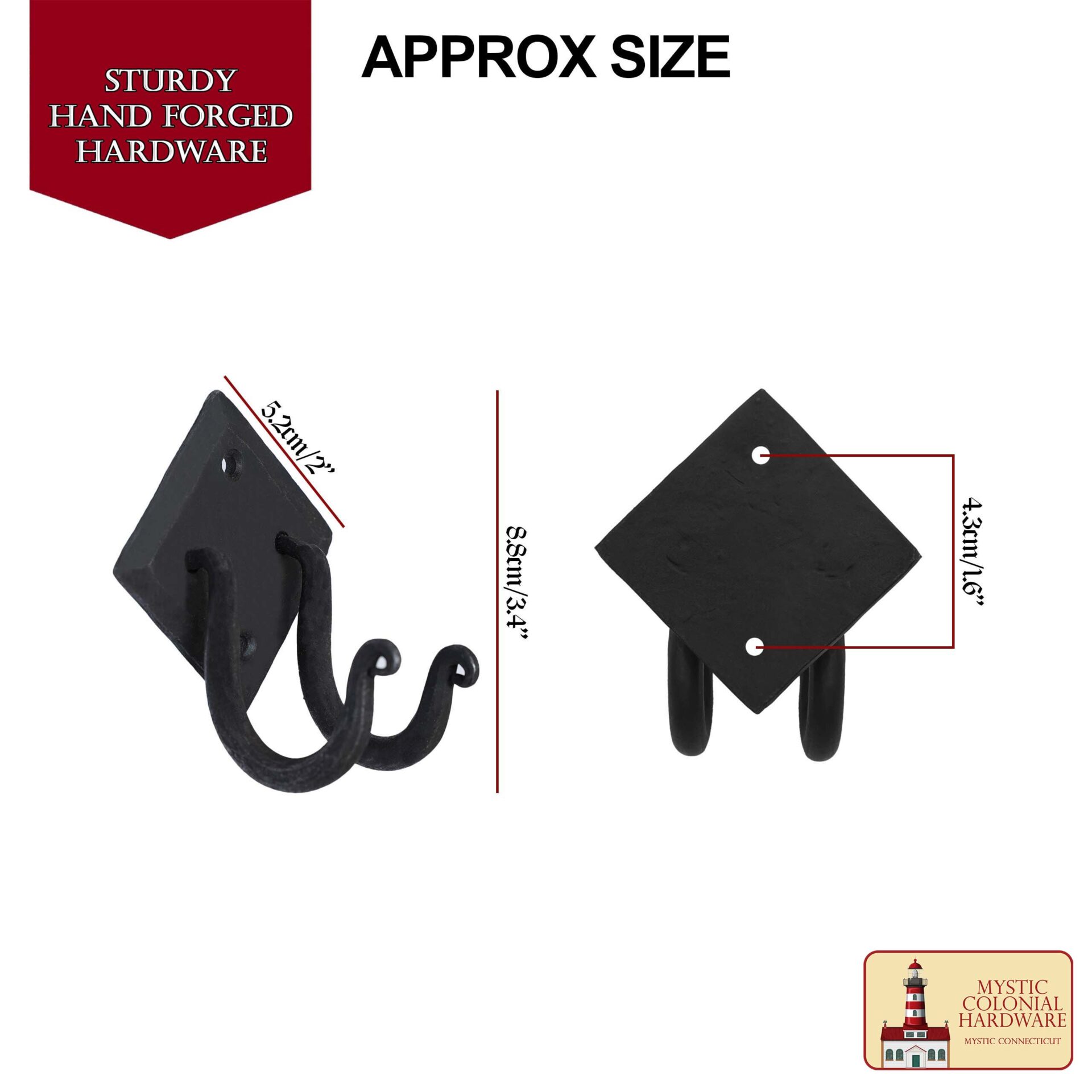 Colonial Era Wrought Iron Wall Hook-500268OB 2 Rustic Cast Iron Wall Hooks, Heavy Duty Retro Utility Hooks for Hanging Coat, Bag, Towel, Robe, Hat and More, Finish : Oil Blackened