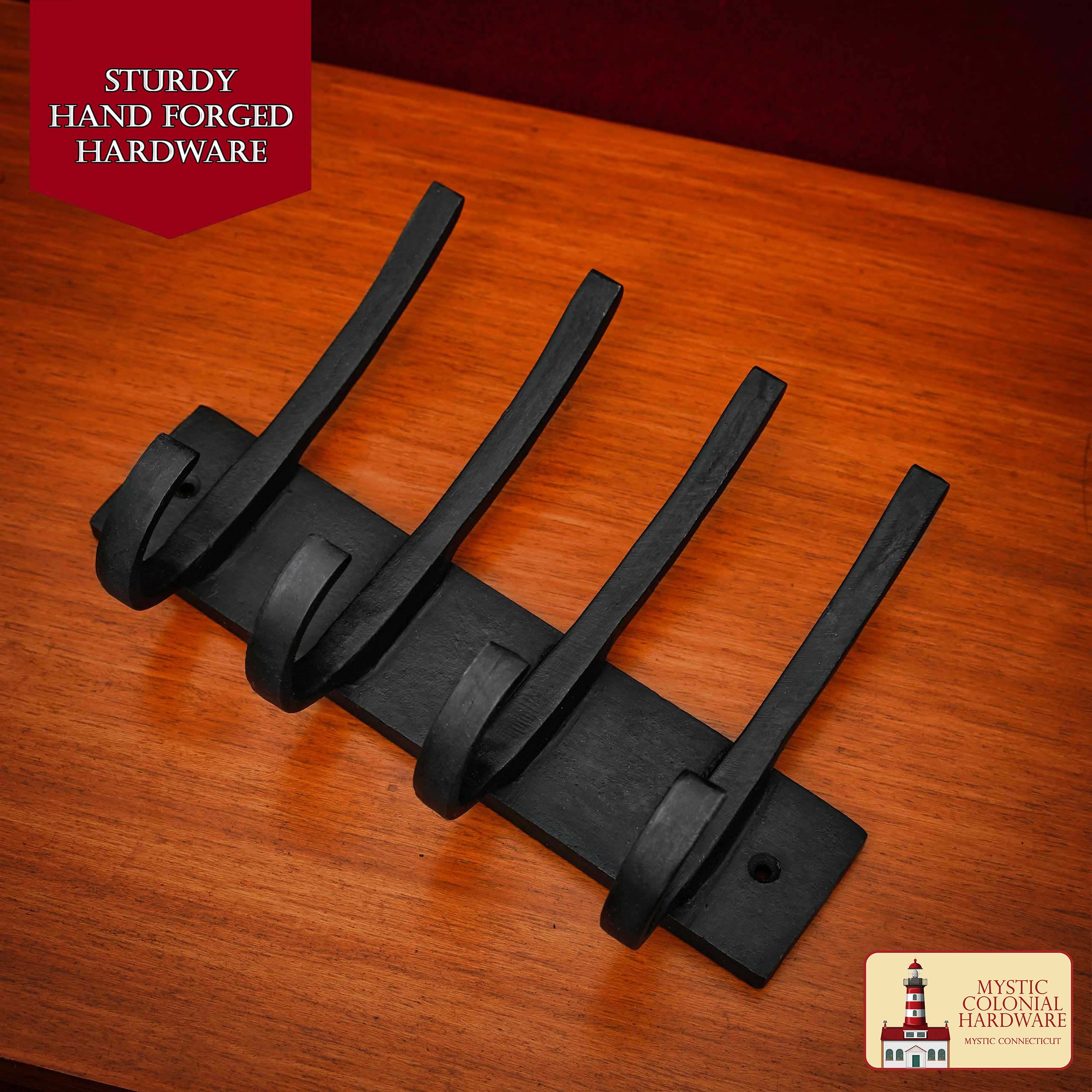 Colonial Era Wrought Iron Wall Hooks-500238OB-4 1 Rustic Forged Iron Wall Hooks, Heavy Duty Retro Utility Hooks for Hanging Coat, Bag, Towel, Robe, Hat and More: Black