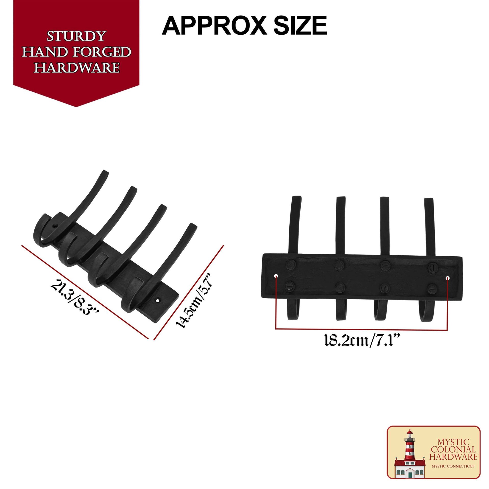 Colonial Era Wrought Iron Wall Hooks-500238OB-4 2 Rustic Forged Iron Wall Hooks, Heavy Duty Retro Utility Hooks for Hanging Coat, Bag, Towel, Robe, Hat and More: Black