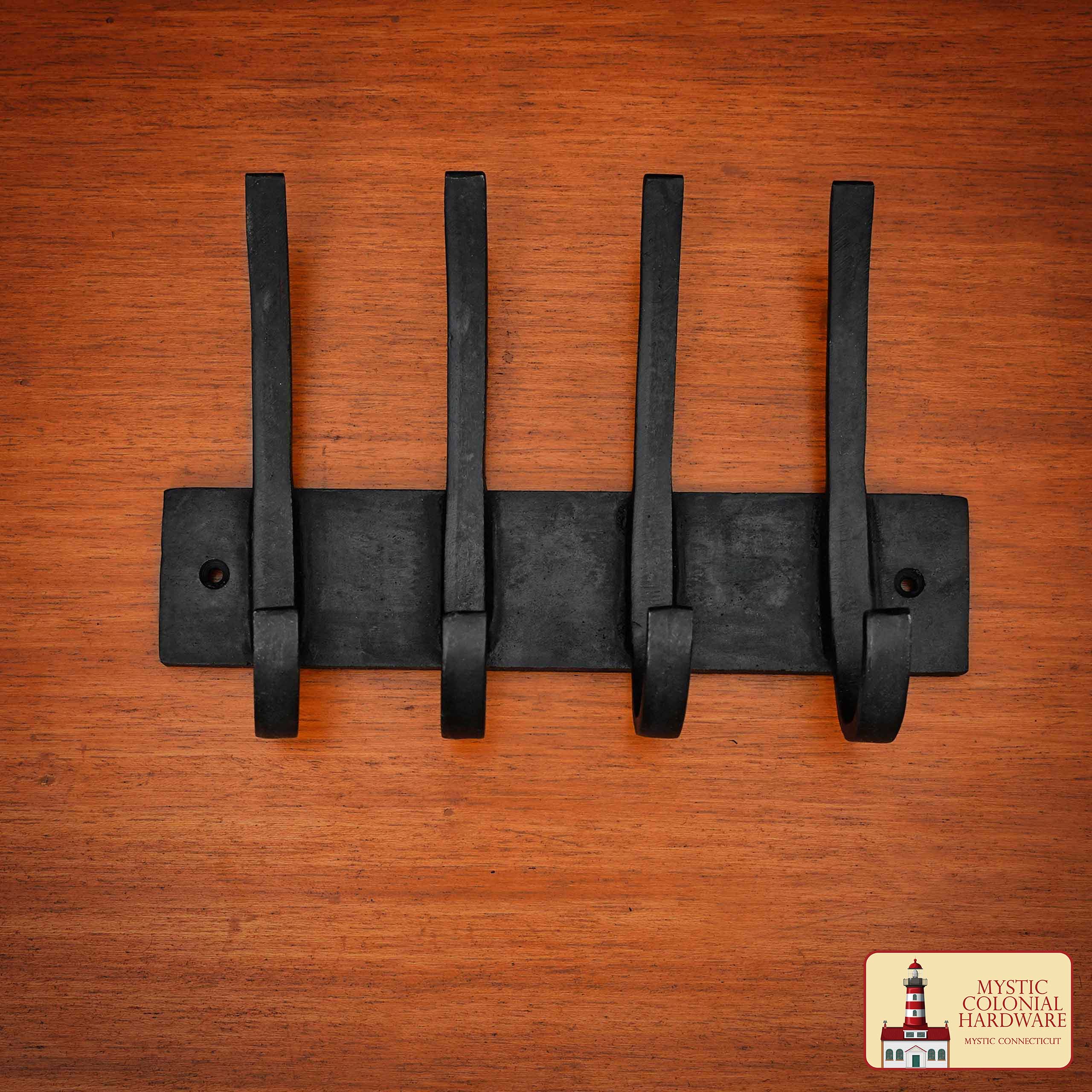 Colonial Era Wrought Iron Wall Hooks-500238OB-4 5 Rustic Forged Iron Wall Hooks, Heavy Duty Retro Utility Hooks for Hanging Coat, Bag, Towel, Robe, Hat and More: Black