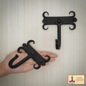 Rustic Forged Iron Wall Hooks, Heavy Duty Retro Utility Hooks for Hanging Coat, Bag, Towel, Robe, Hat and More, Pack of 2, Black