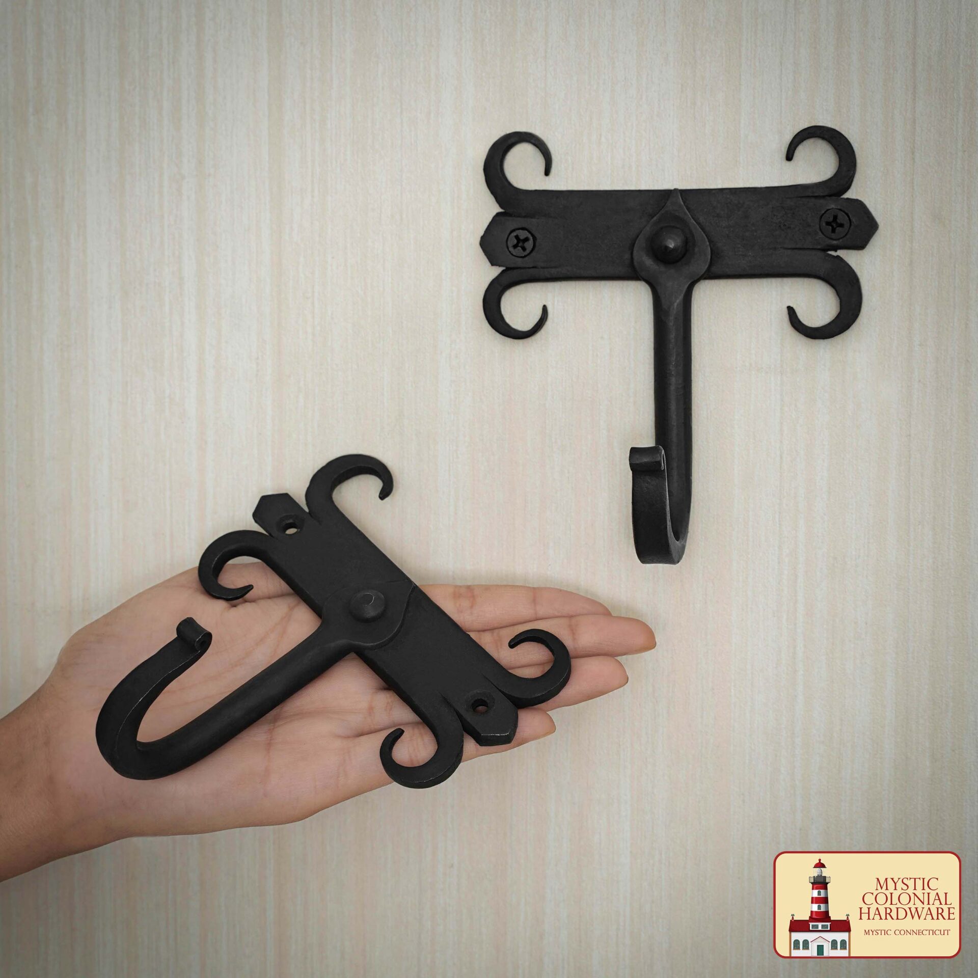 Rustic Forged Iron Wall Hooks, Heavy Duty Retro Utility Hooks for Hanging Coat, Bag, Towel, Robe, Hat and More, Pack of 2, Black