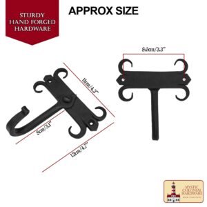 Rustic Forged Iron Wall Hooks, Heavy Duty Retro Utility Hooks for Hanging Coat, Bag, Towel, Robe, Hat and More, Pack of 2, Black