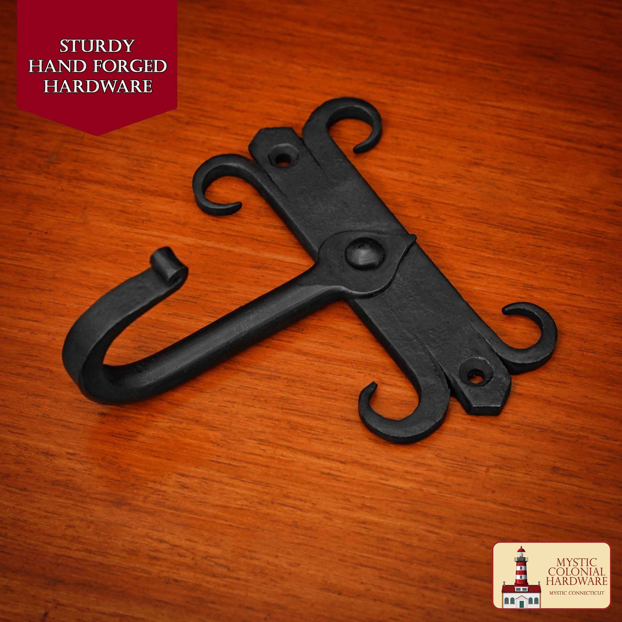 Rustic Forged Iron Wall Hooks, Heavy Duty Retro Utility Hooks for Hanging Coat, Bag, Towel, Robe, Hat and More, Pack of 2, Black