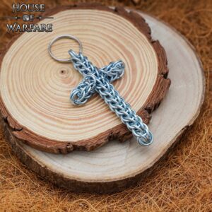 Rustic Chainmail Cross Keychain