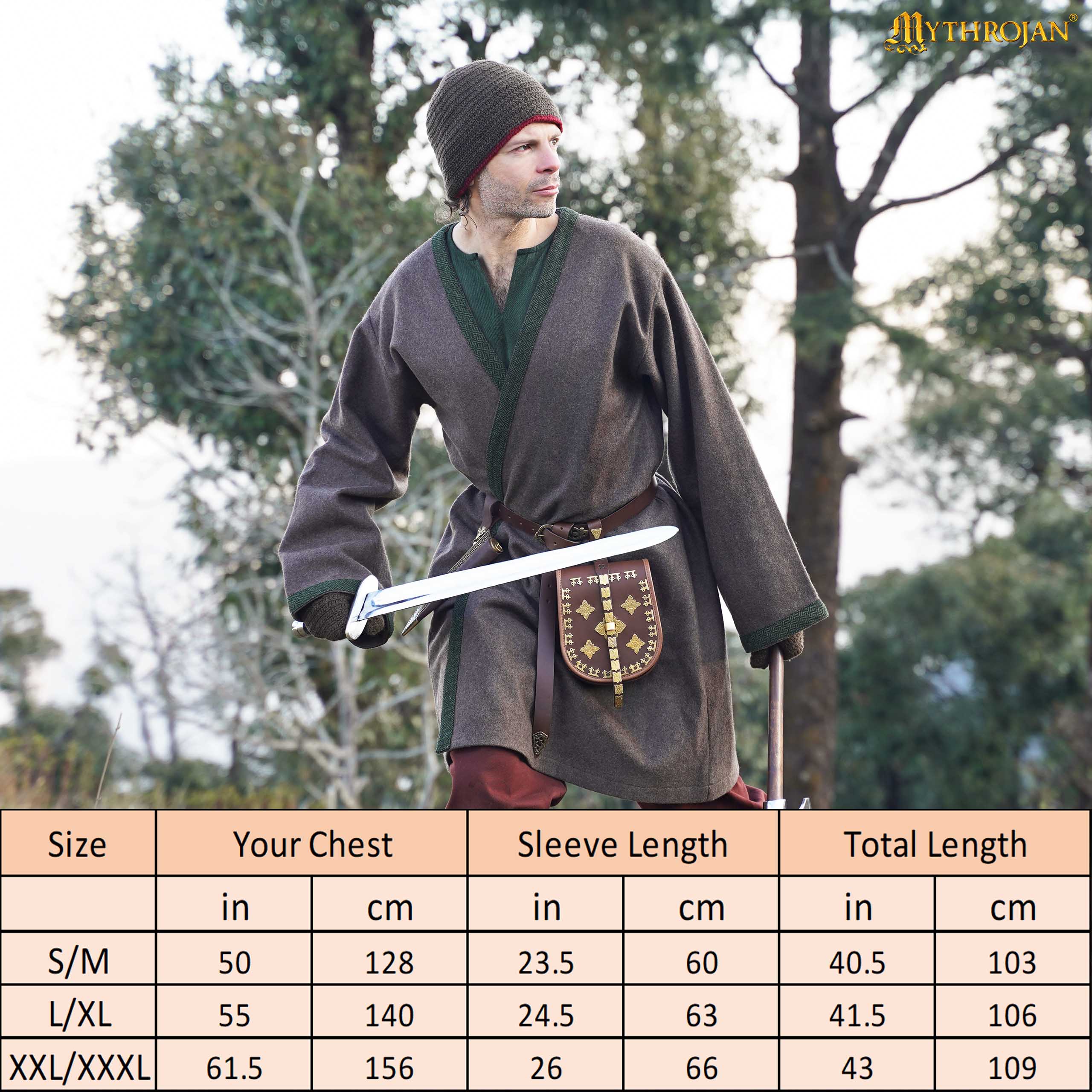 Medieval Coat-301105BRGN 2 Viking Klappenrock Woolen Coat