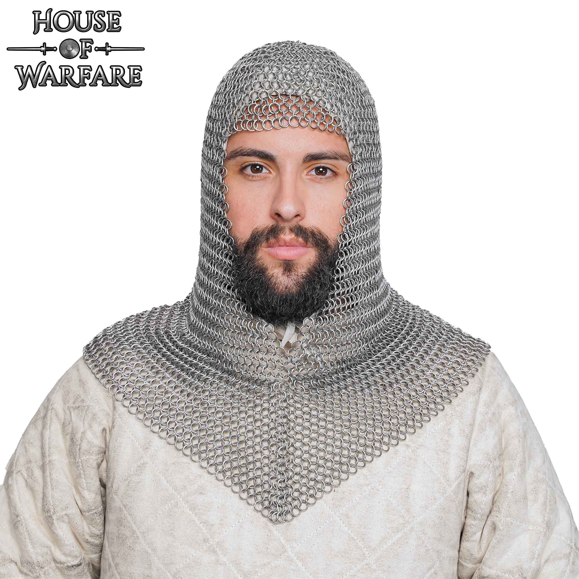 Chainmail Coif – 8mm Butted  Ring – 16 Gauge, Stainless Steel – Ideal for LARP, Cosplay & Film Costumes