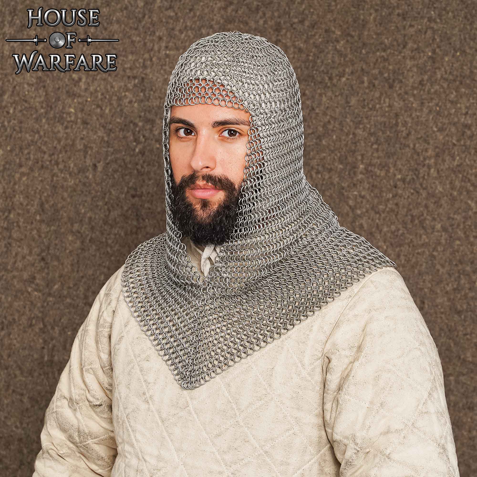 Chainmail Coif – 8mm Butted  Ring – 16 Gauge, Stainless Steel – Ideal for LARP, Cosplay & Film Costumes