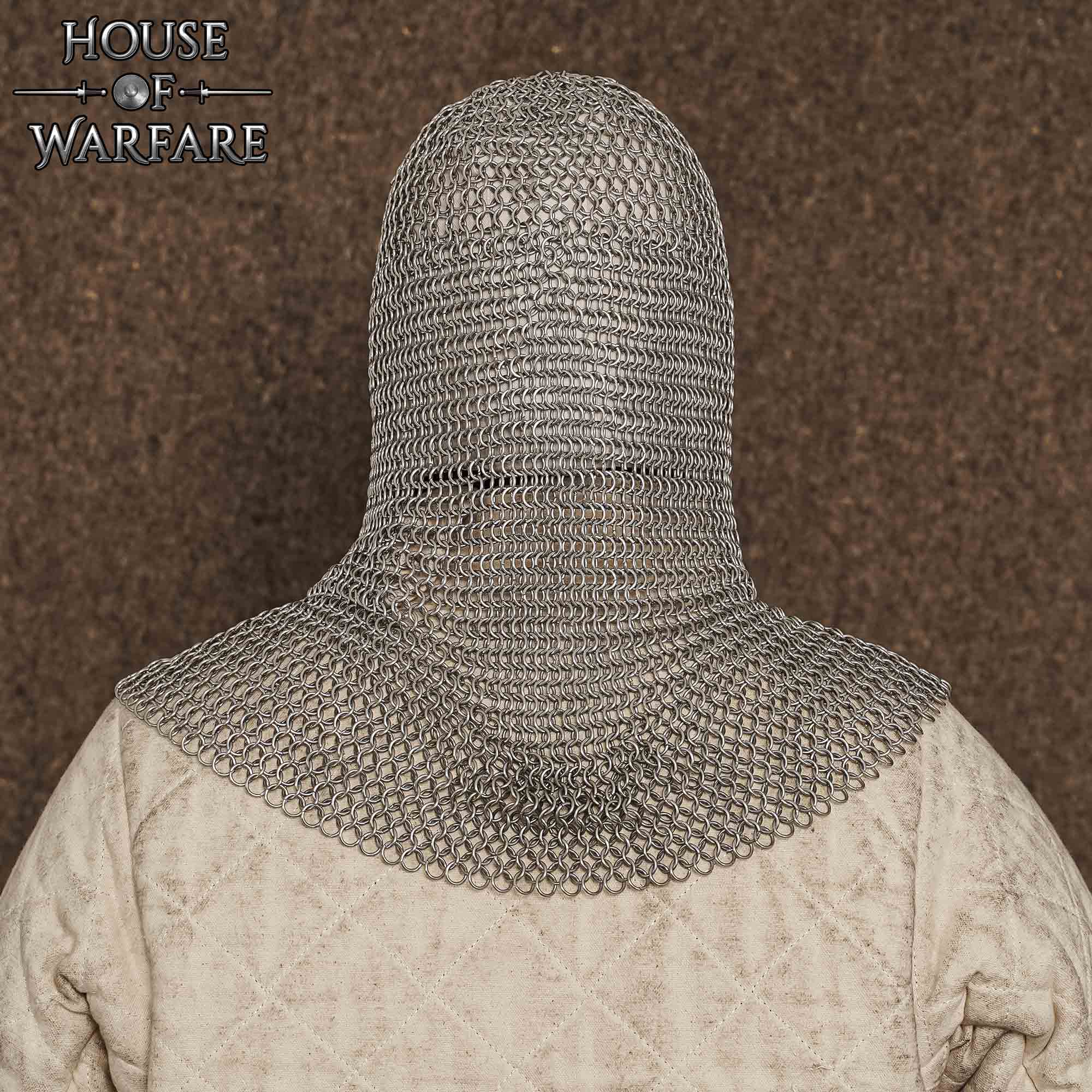 Chainmail Coif – 8mm Butted  Ring – 16 Gauge, Stainless Steel – Ideal for LARP, Cosplay & Film Costumes