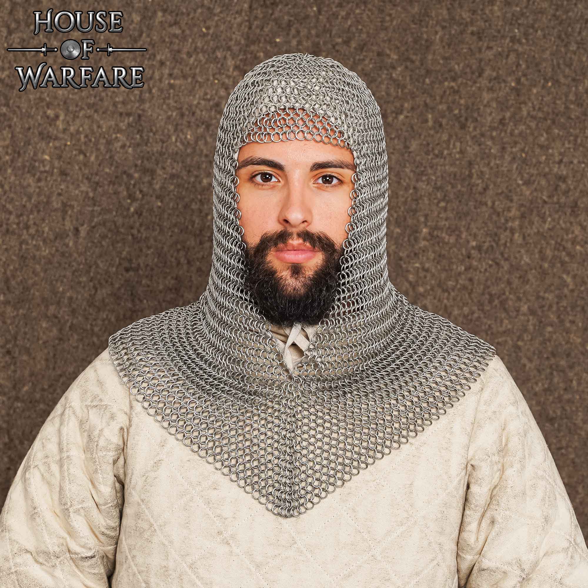 Chainmail Coif – 8mm Butted  Ring – 16 Gauge, Stainless Steel – Ideal for LARP, Cosplay & Film Costumes