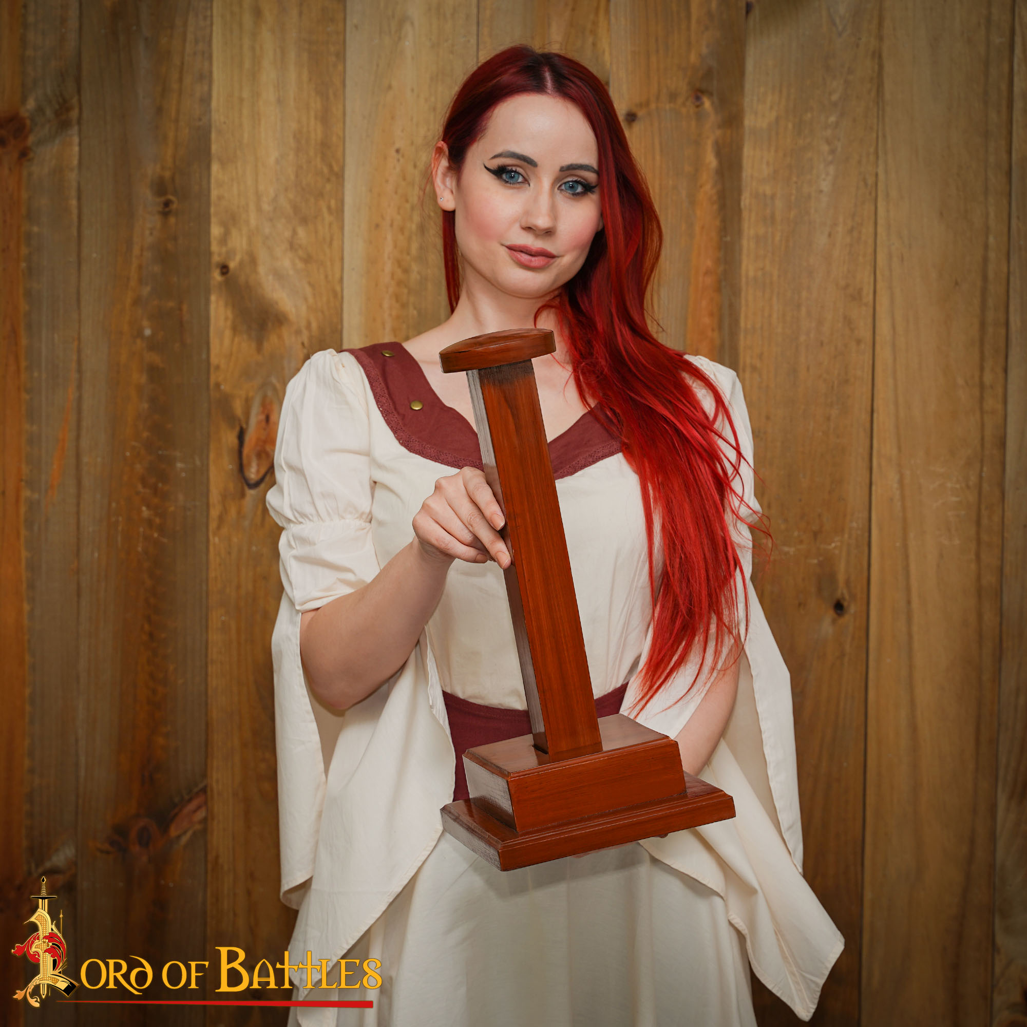 Wooden Helmet Stand for Medieval Helmets with or without Aventail