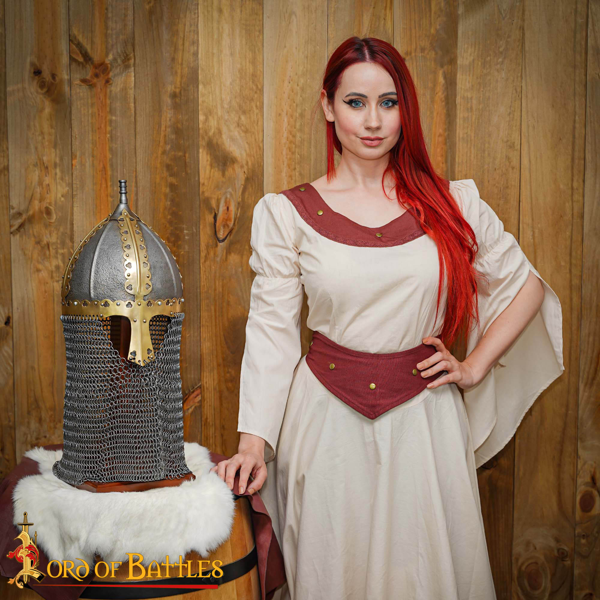 Wooden Helmet Stand for Medieval Helmets with or without Aventail