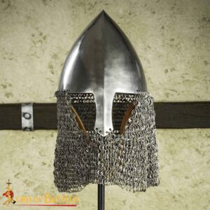 Olmutz Nasal 11th Century Helmet with Chainmail Camail 12 gauge