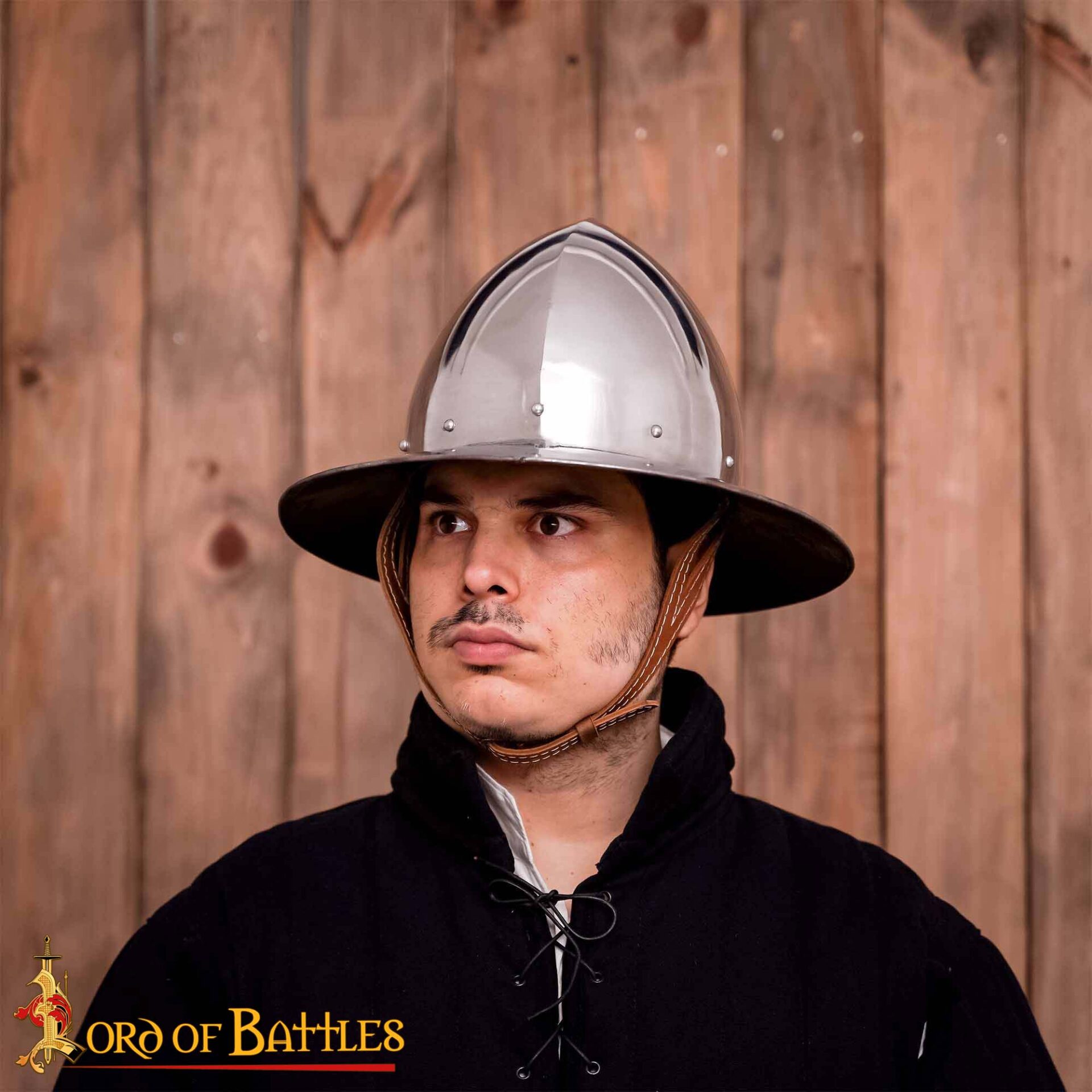 14th Century Kettle Hat – Hand-Made 16 Gauge Polished Steel Helmet with Leather Suspension Kettle Hat