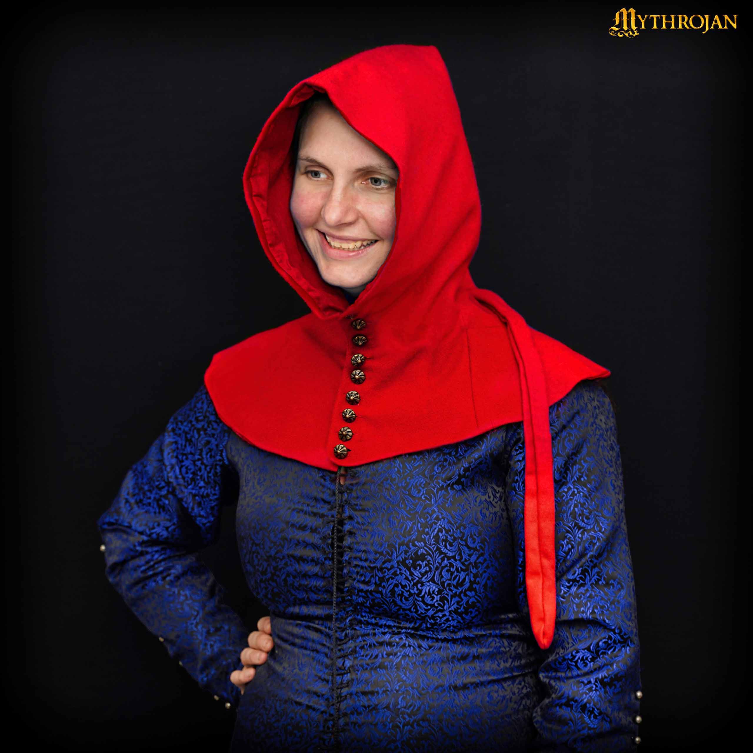 Medieval Lady Hood-301070RD medieval lady buttoned hood