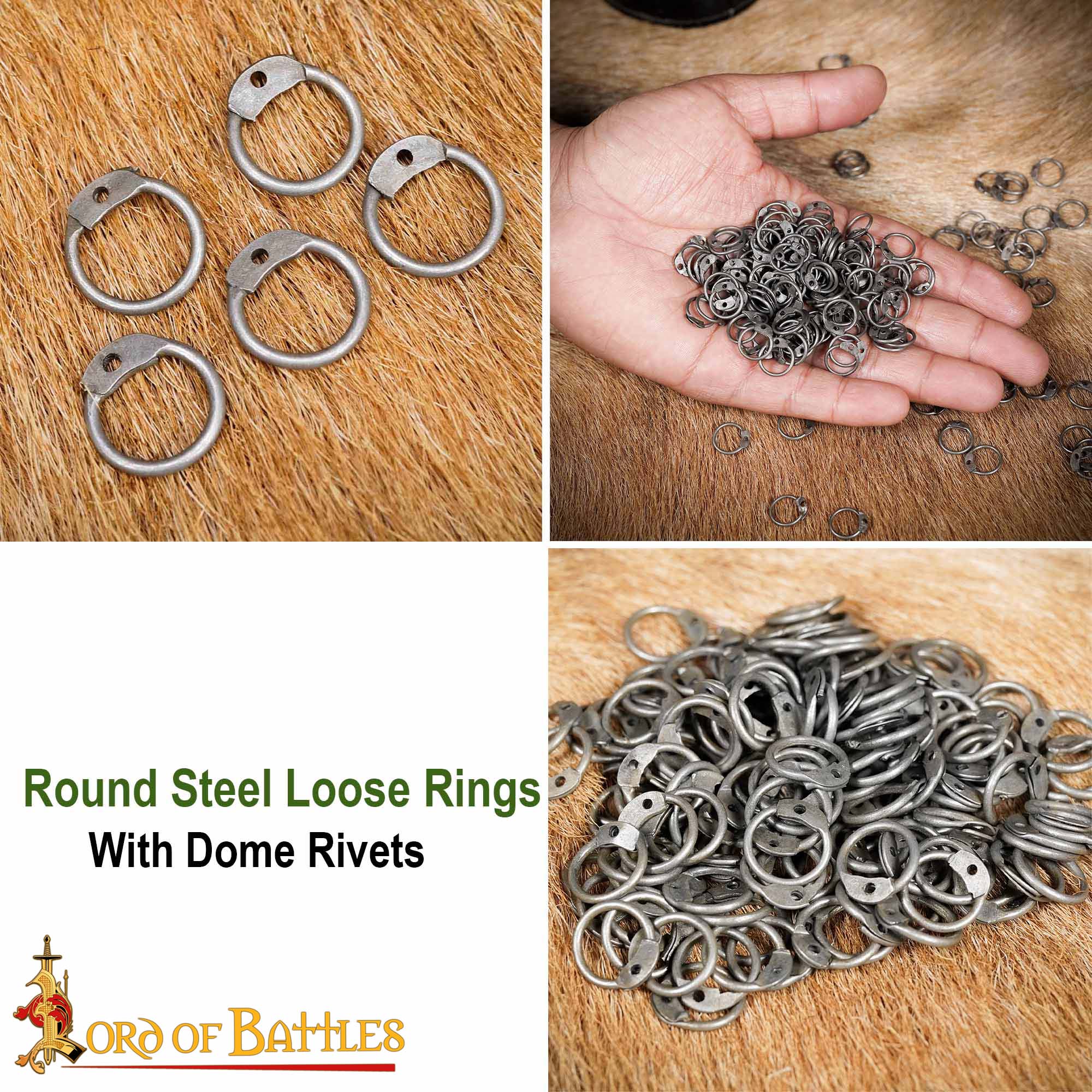 Steel Round Loose Rings- 8mm Dome Rivets Round Ring – 18 Gauge, Natural Finish – 1Kgs – Ideal for Chainmail DIY & Repairs