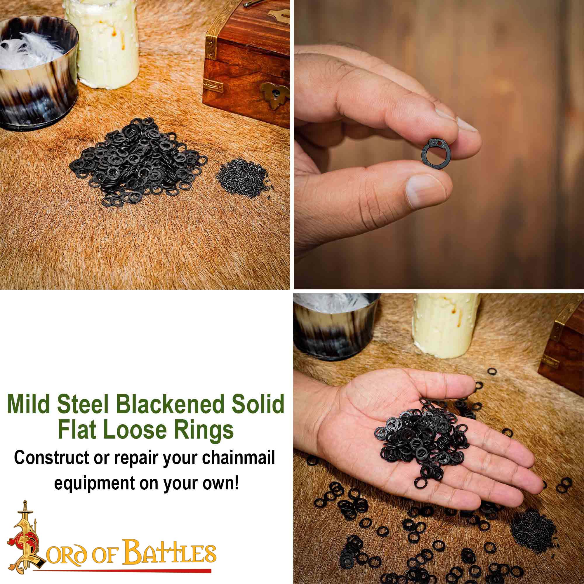 Steel Flat Loose Rings – 6mm Dome Rivets Flat Ring – 18 Gauge, Blackened Finish – 1Kgs – Ideal for Chainmail DIY & Repairs