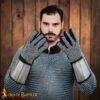 Medieval Mail sets and gauntlets-9411P Chainmail Gauntlets with Steel Bracers & Suede Inner Gloves – 6mm – Ideal for LARP, Cosplay & Reenactments